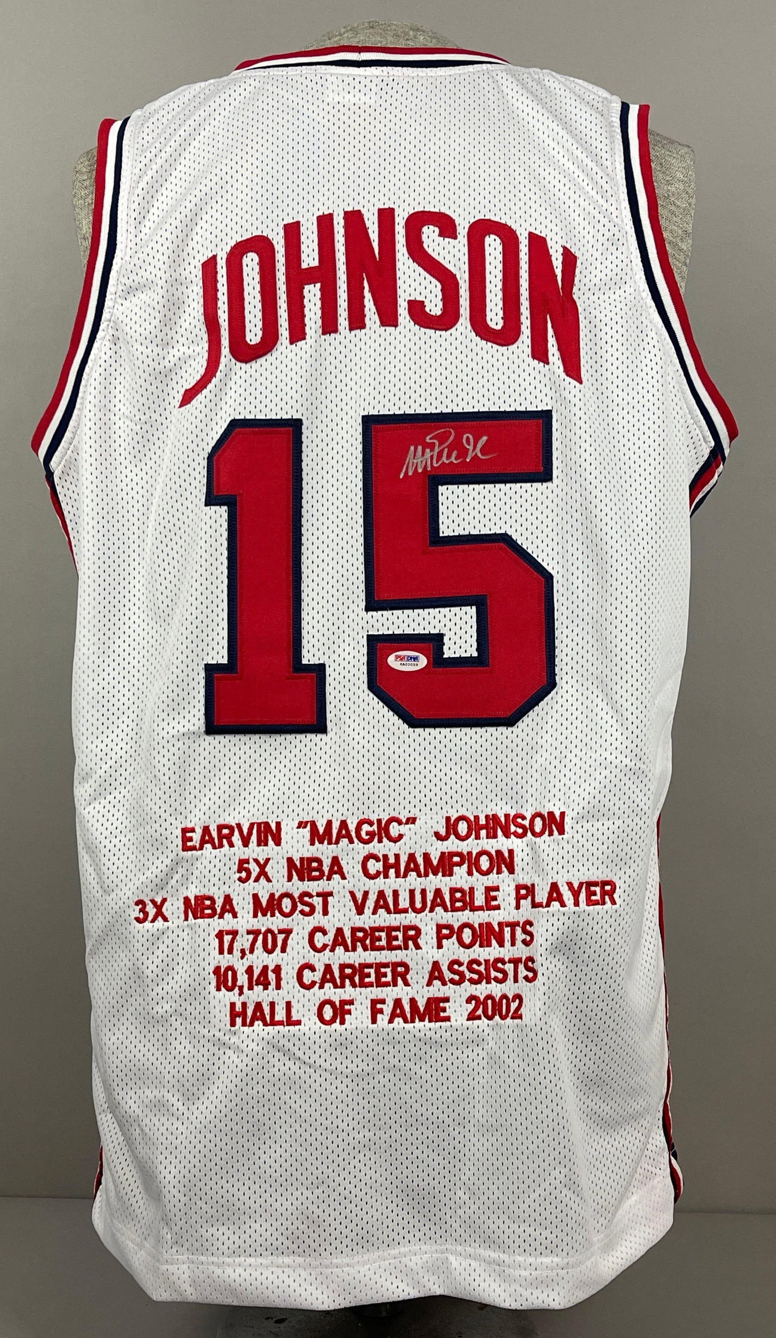 Magic Johnson Signed USA Olympic Basketball Jersey with Stats and PSA/ DNA COA: Autographed Magic Johnson, with PSA/ DNA COA, Size XL