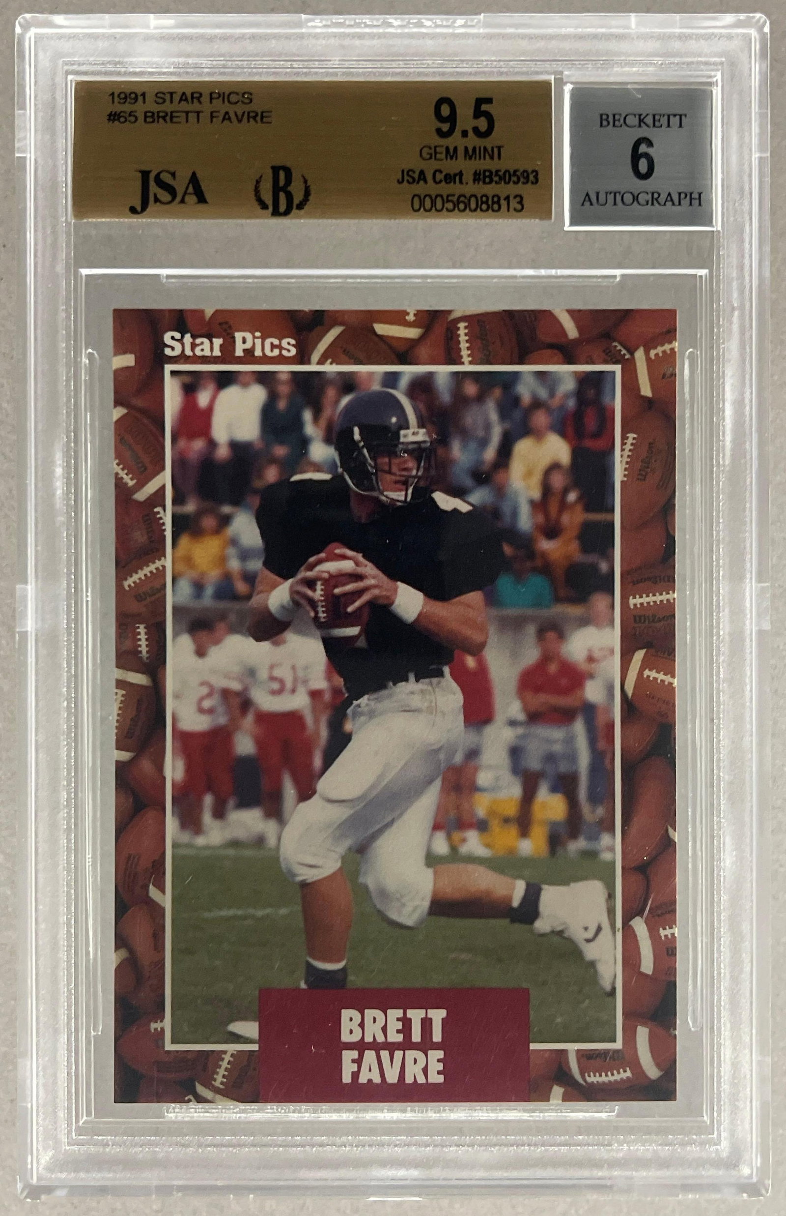 1991 Star Pics Brett Favre #65 BGS 9.5 JSA 6 Auto: 1991 Star Pics Brett Favre #65 BGS 9.5 JSA 6 Auto