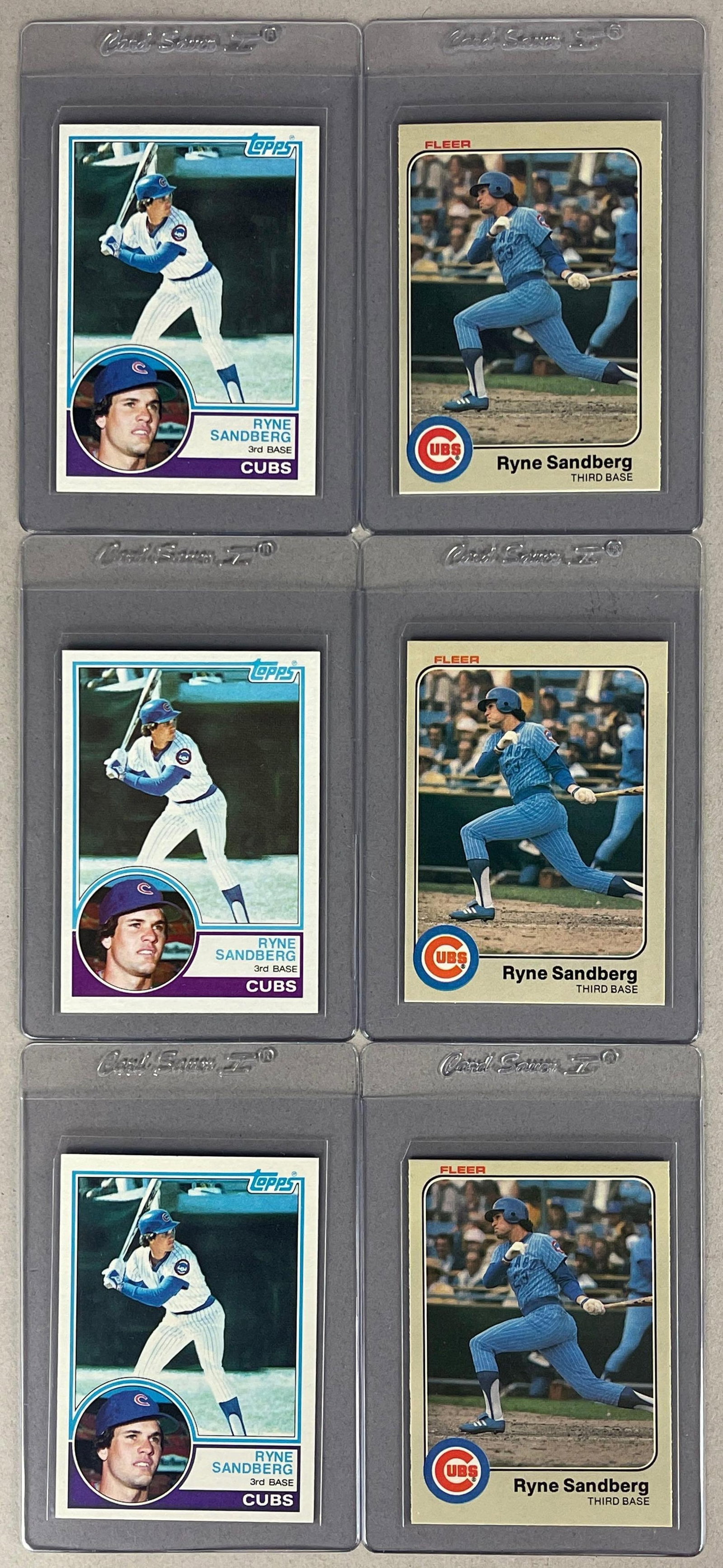 6 - 1983 Topps and Fleer Ryne Sandberg Rookies: High-Grade, NM or better, 3 - Topps, 3 - Fleer