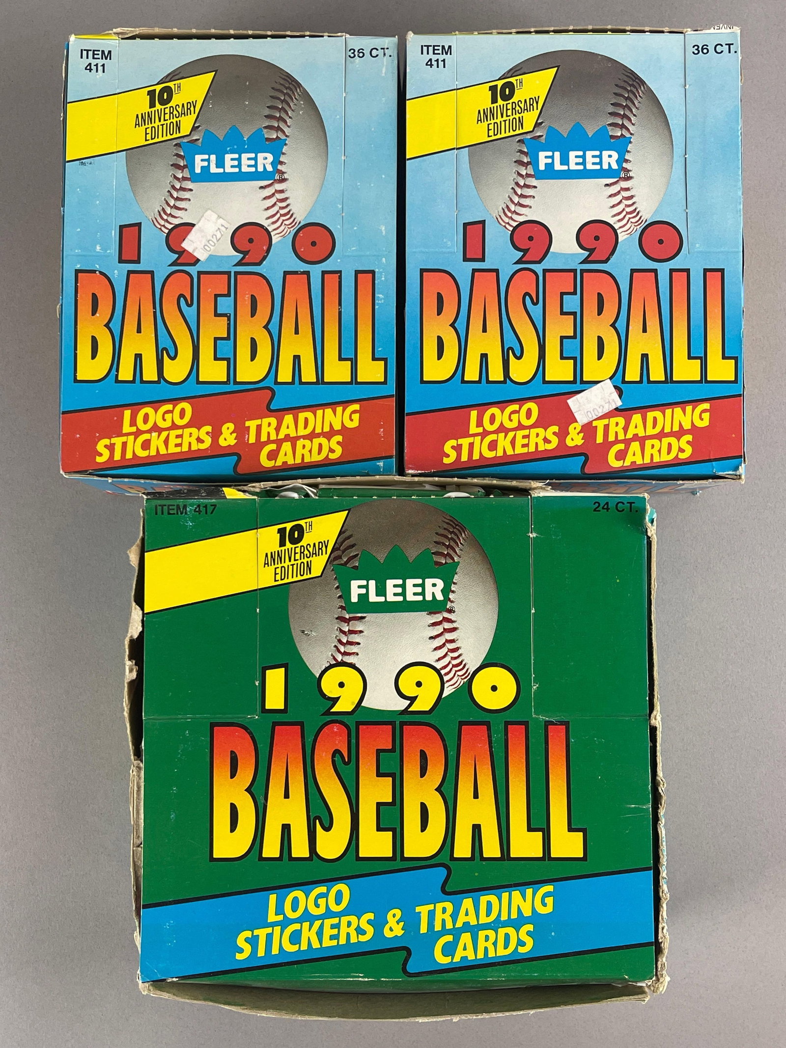 1990 Fleer Baseball Green Jumbo Box + 2 - Wax Boxes: Rare Green box contains Soaring Stars insert card