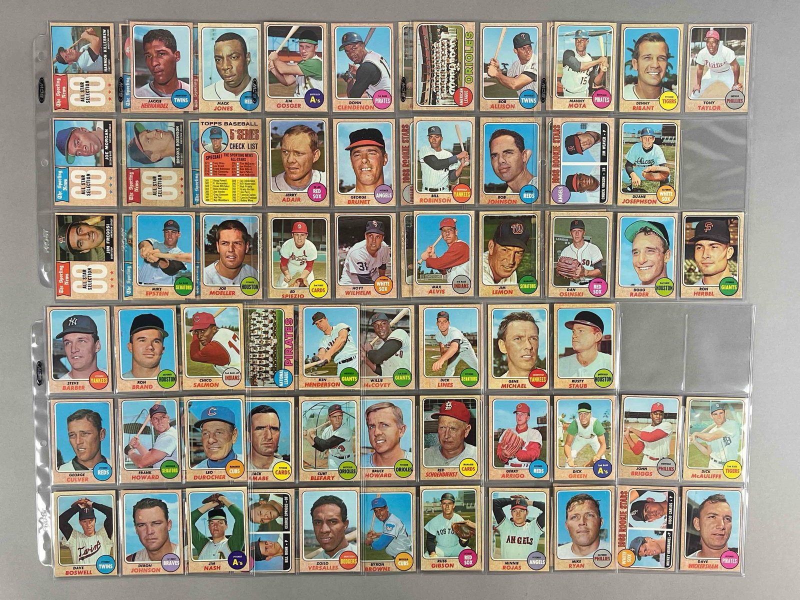 83 - 1968 Topps Baseball 4th Series Cards with HOFs, Rookies, and All-Star Cards: Conditions vary, VG - NM, Cards #184 - 370, Missing 4 cards, Includes Aaron, Carew, Killebrew, Santo All-Star cards, McCovey and More