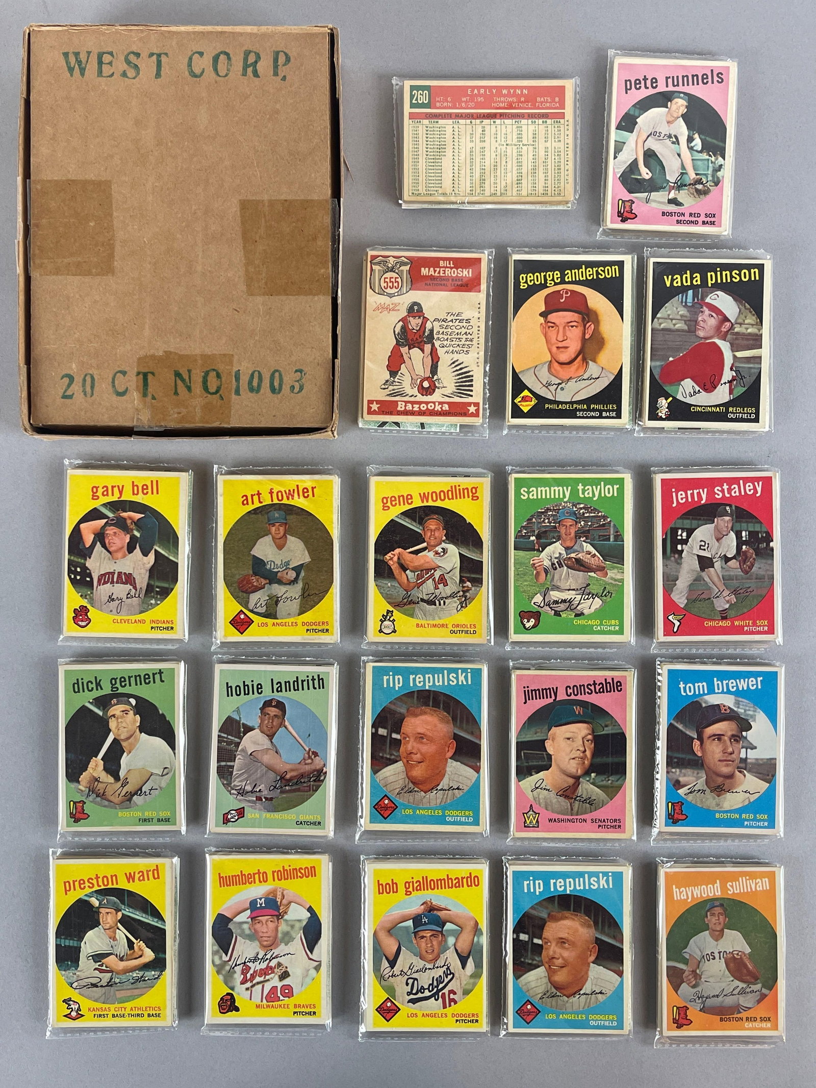 1959 Topps Baseball West Corps Cell Fun Pack Vending box of 20 with Stars Showing (1 of 5)