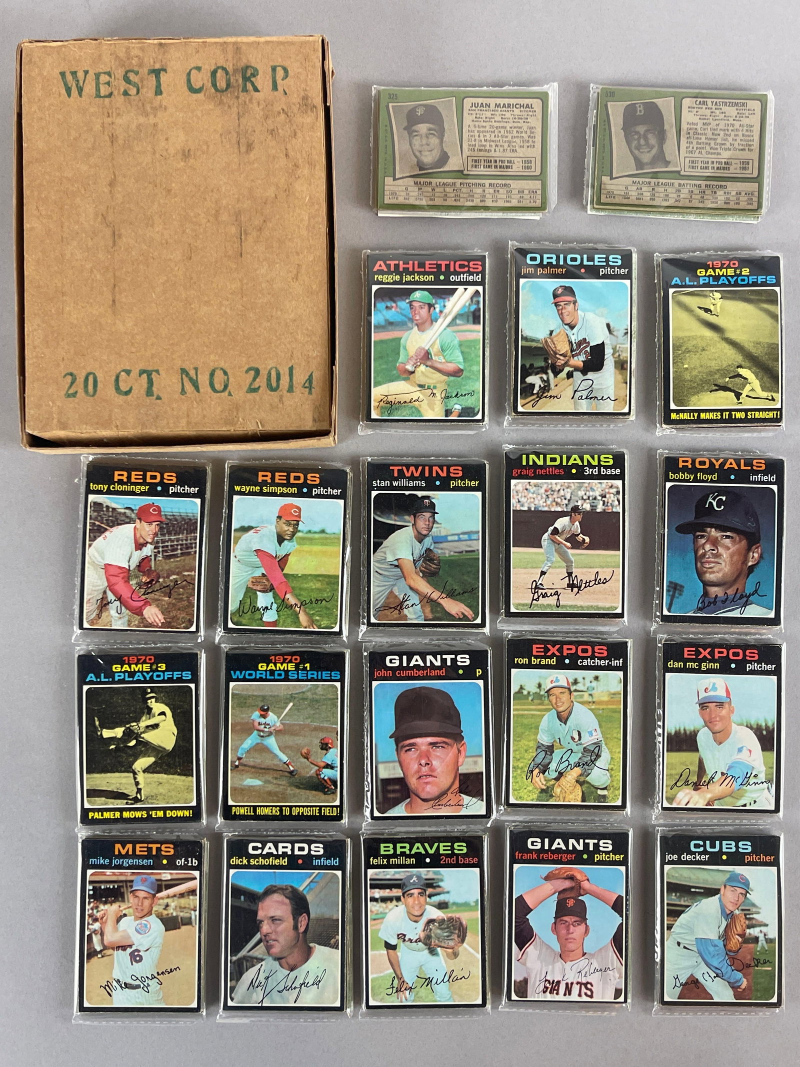 1971 Topps Baseball West Corps Cell Fun Pack Vending box of 20 with Stars Showing: 10 - Crads per pack, West corps was a repacking company in the 1970s