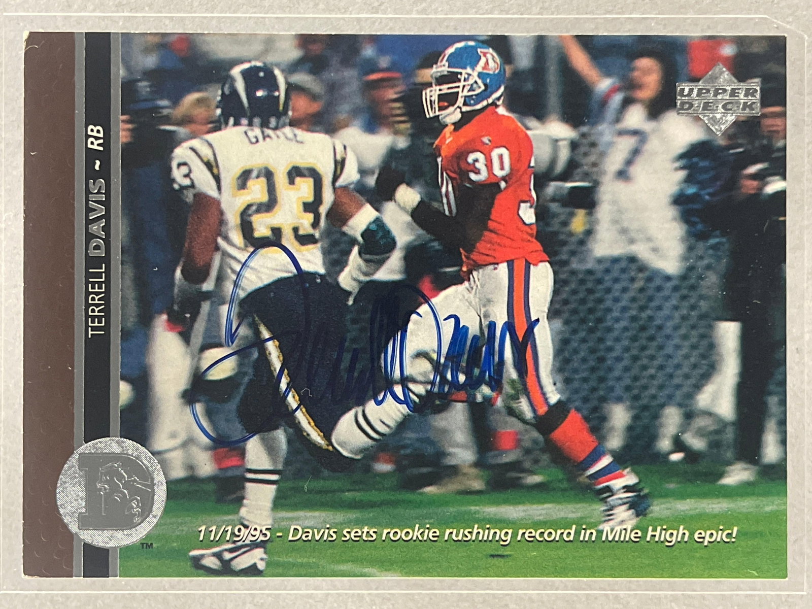 1996 Upper Deck Terrell Davis Signed Card with JSA COA (1 of 3)