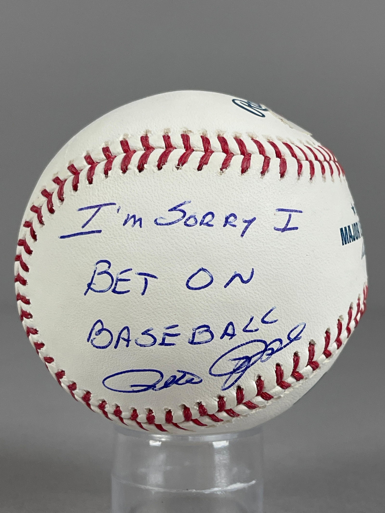 Pete Rose Signed Baseball Im Sorry I Bet on Baseball with PSA/DNA: Great looking, Clean baseball Signed by Pete Rose with Im sorry I Bet on Baseball inscription