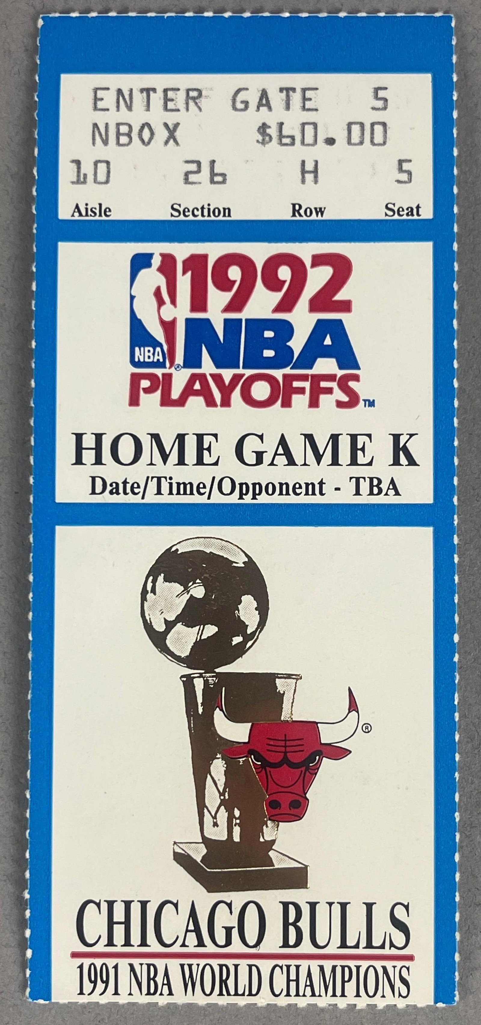 1992 NBA Finals Game 1 Chicago Bulls vs Portland Trailblazers Ticket, Michael Jordan Shrug Game (1 of 2)