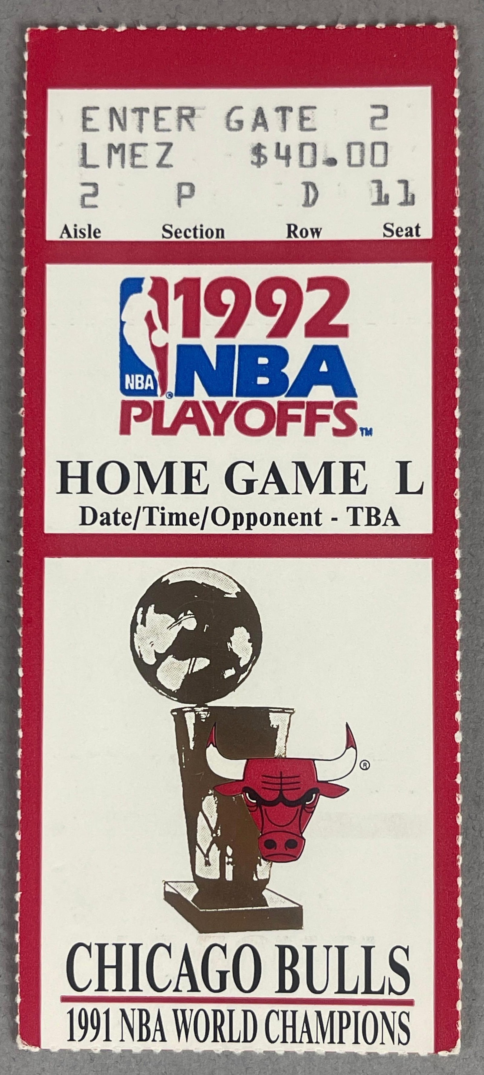 1992 NBA Finals Game 2 Chicago Bulls vs Portland Trailblazers Ticket (1 of 2)