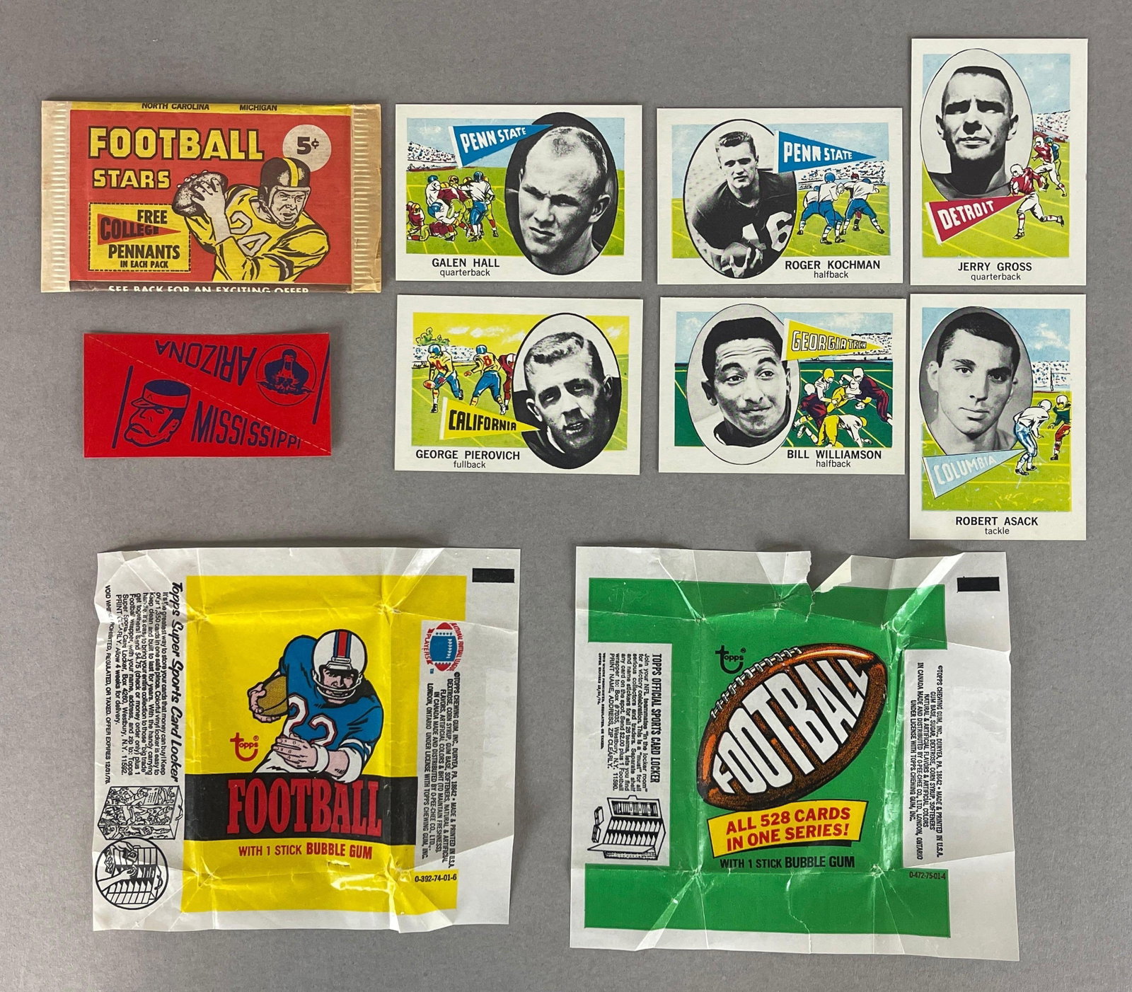 1961 Nu-Cards Football Opened Pack + 1974 and 76 Topps Wrappers (1 of 2)