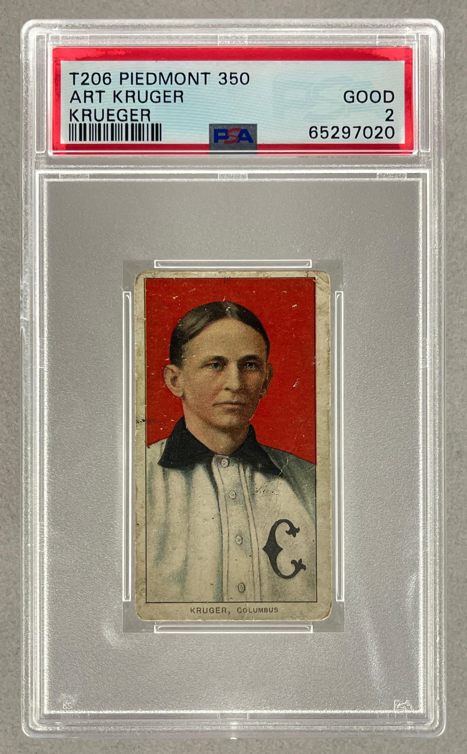1909 - 11 T206 Piedmont Art Kruger Series 350 PSA 2: 1909 - 11 T206 Piedmont Art Kruger Series 350 PSA 2, Misspelled Krueger