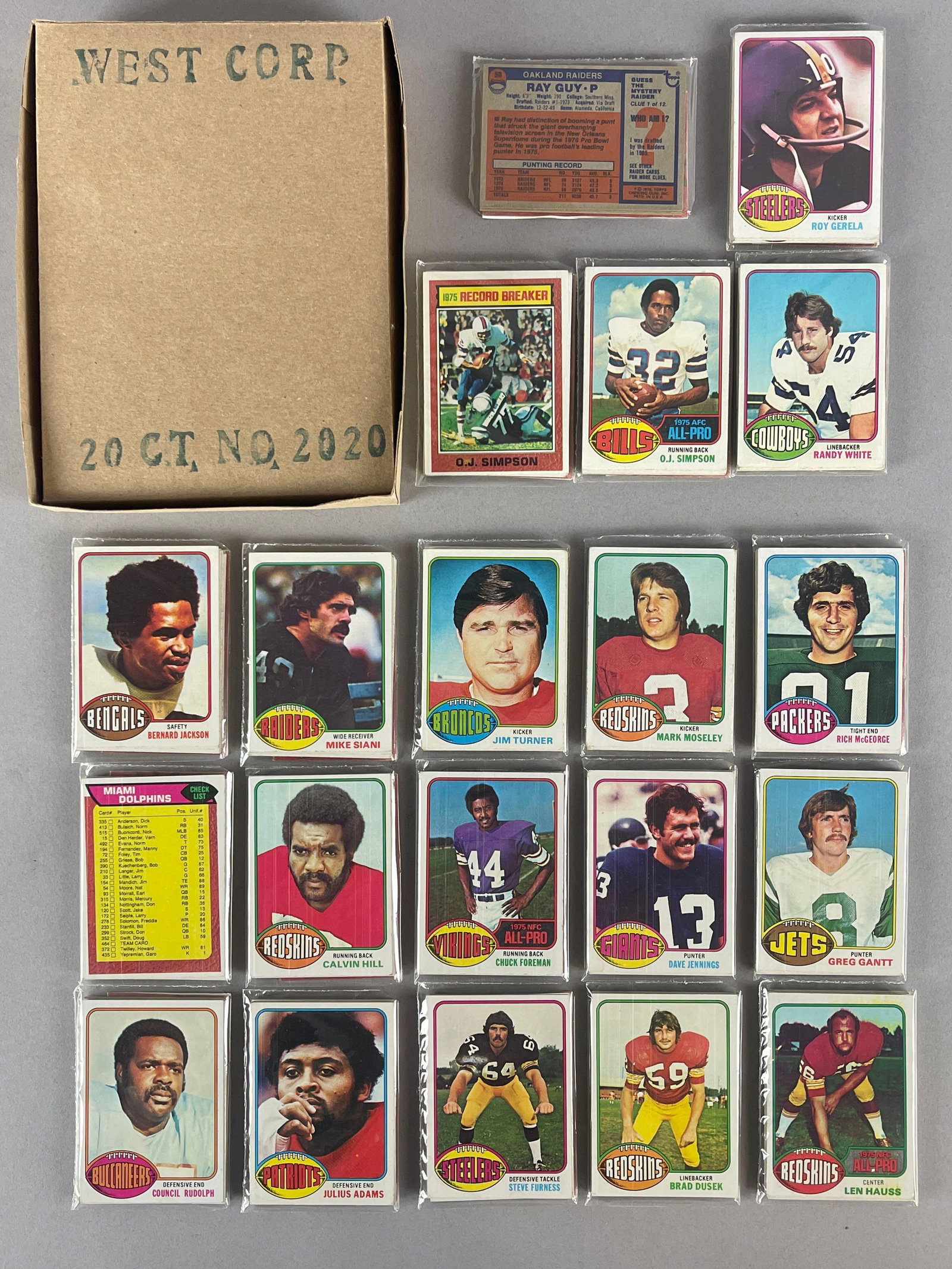 1976 Topps Baseball West Corps Cello Fun Pack Vender Box of 20, Simpson and White Rookies: Possible Walter Payton Rookie, 10 cards per pack, West Corps. Was a repacking company in the 1970s