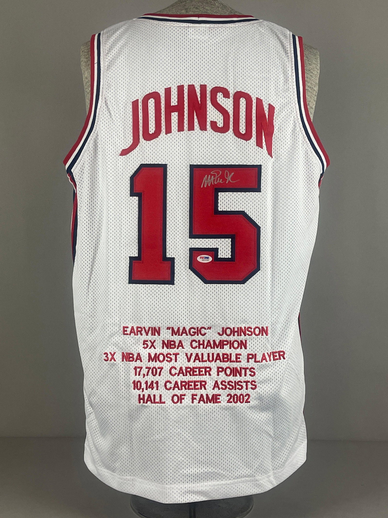 Magic Johnson Signed Team USA Stat Jersey with PSA/ DNA COA (1 of 5)