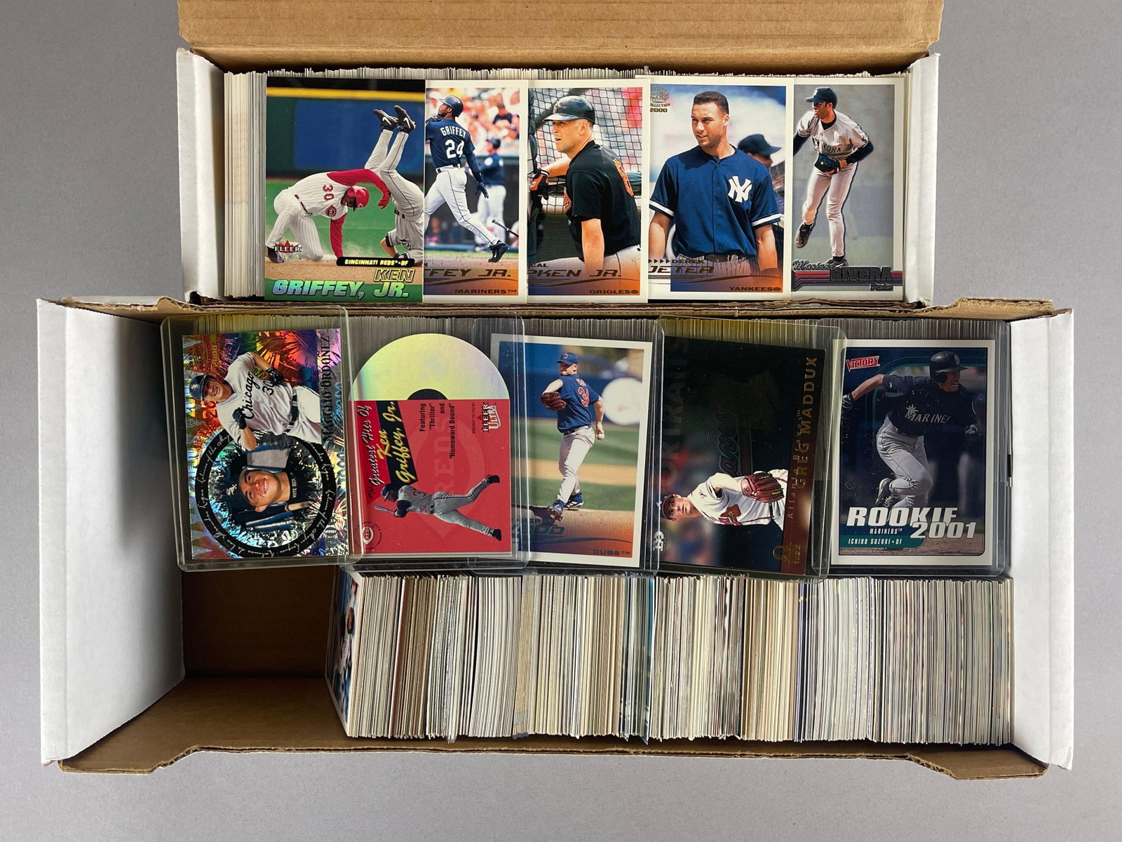 1900+ 1990s Baseball Cards with Inserts, HOFs, and Rookies: High-Grade, 200 UD Victory Ichiro Suzuki Rookie, 1999 Pacific Omega EO Portraits Greg Maddux, 2000 Pacific Collection Platinum Kerry Wood, Griffey, Jeter, Thomas, and More