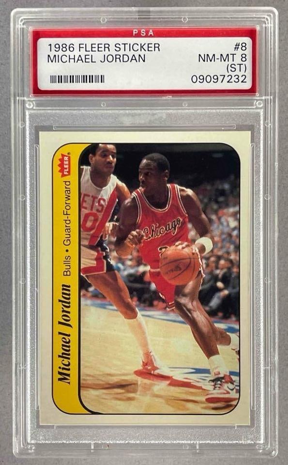 1986 Fleer Sticker Michael Jordan #8 PSA 8 ST: 1986 Fleer Sticker Michael Jordan #8 PSA 8 ST