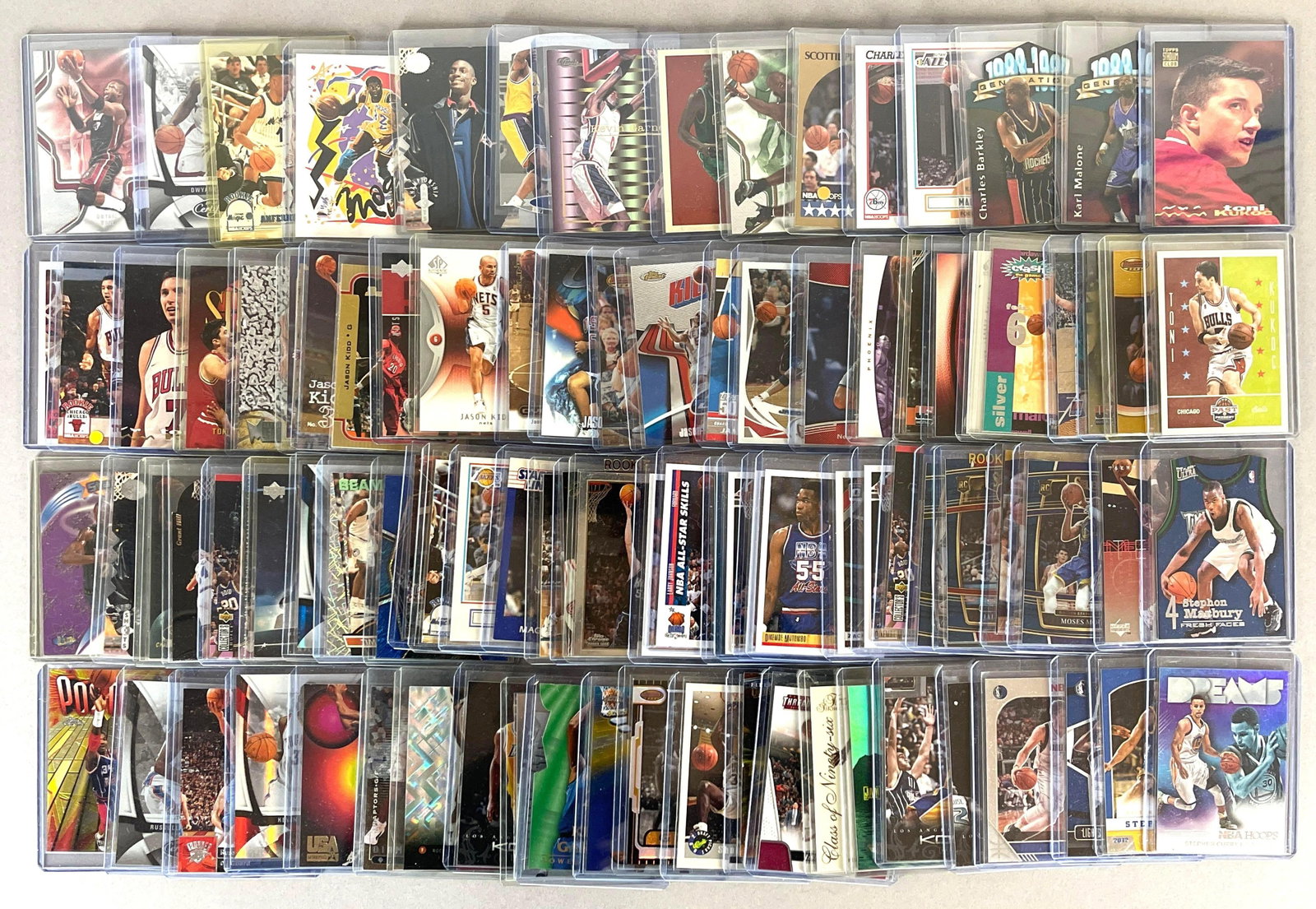 150+ 1990s - 2000 Basketball HOFs, Stars, Inserts and Rookies Cards: Conditions vary, EXMT - Mint, includes Stephen Curry, Luka Doncic, Kobe Bryant, LeBron James, Kevin Garnett, and More