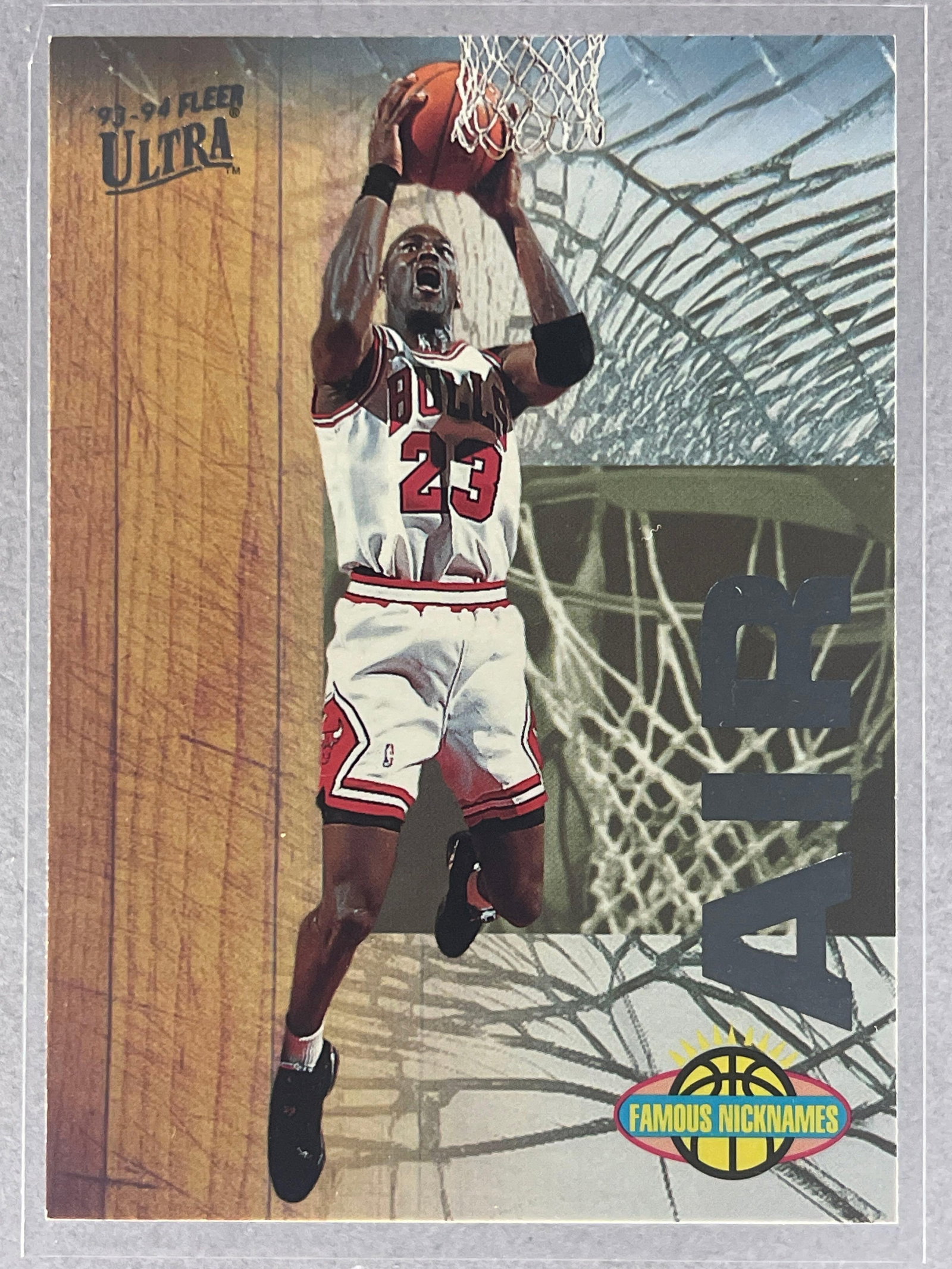 1993 Fleer Ultra Famous Nicknames Air Michael Jordan #7: 1993 Fleer Ultra Famous Nicknames Air Michael Jordan #7, Sharp card