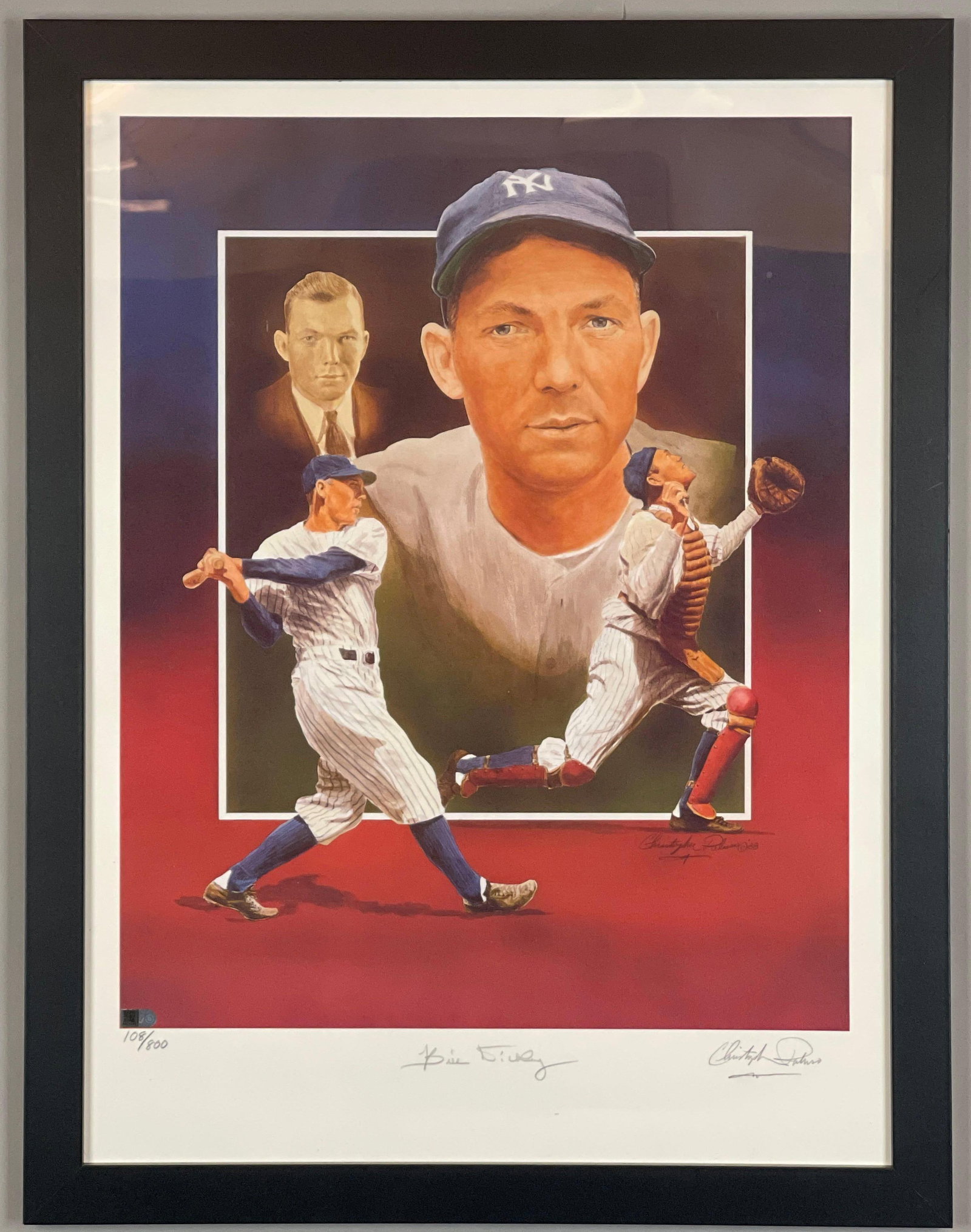 Bill Dickey Framed and Signed 18 x 24 Lithograph 108/800: Autographed Bill Dickey, Christopher Paluso 108/800, Frame Measures 10 1/2 x 26 1/2 Inches