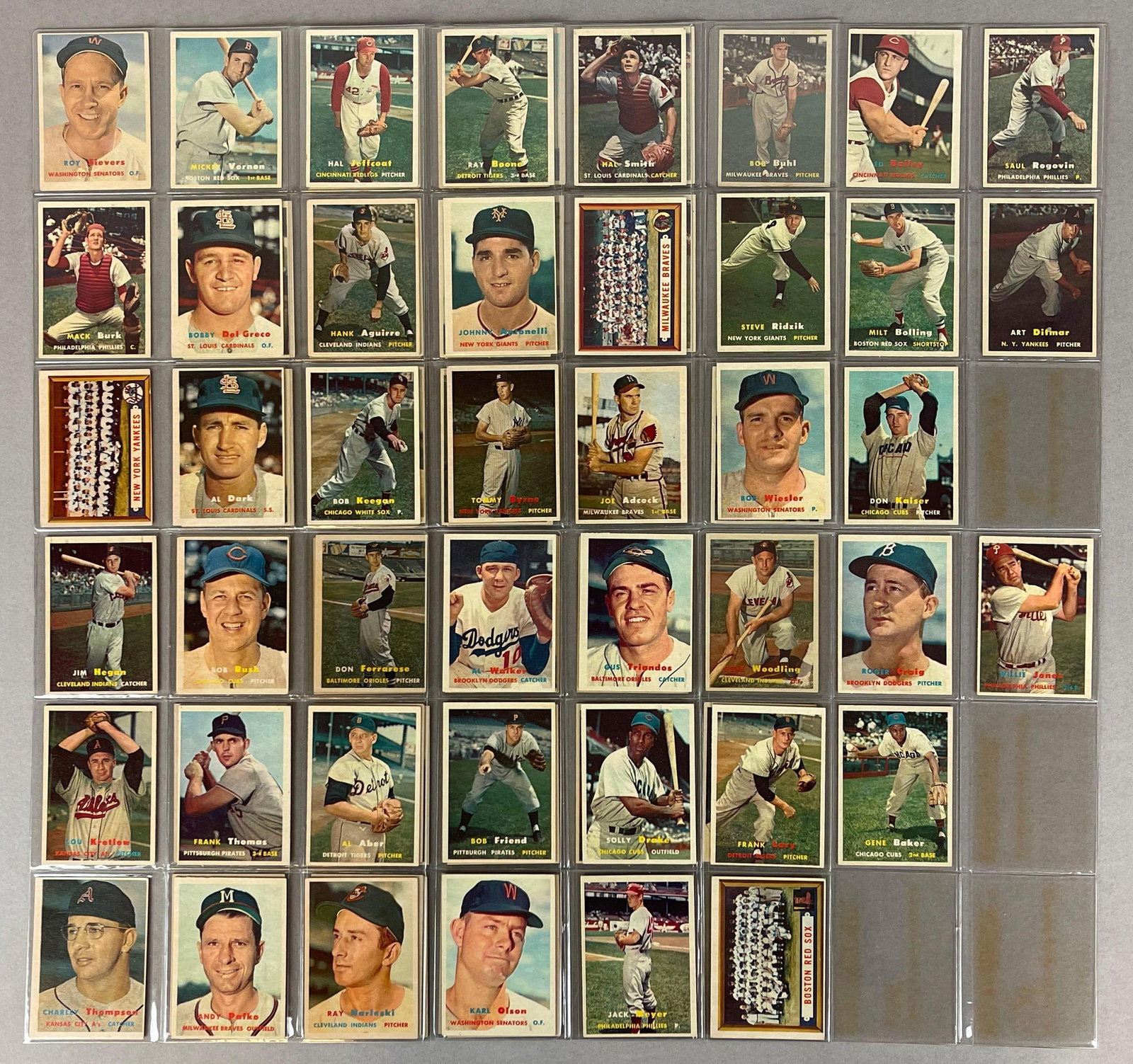 78 - 1957 Topps Baseball 2nd Series Cards with HOFs, Stars, and Team Cards: Conditions vary, VGEX - NM, Cards from 89 - 176, Yankees, Braves, Pirates, and Red Sox Team cards, Don Larson, Red Shoendienst, and Much More