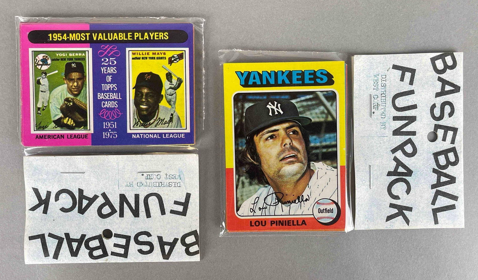 2 - 1975 Topps Baseball West Corps. Cello Fun Pack, Willie Mays MVP on Top (1 of 2)