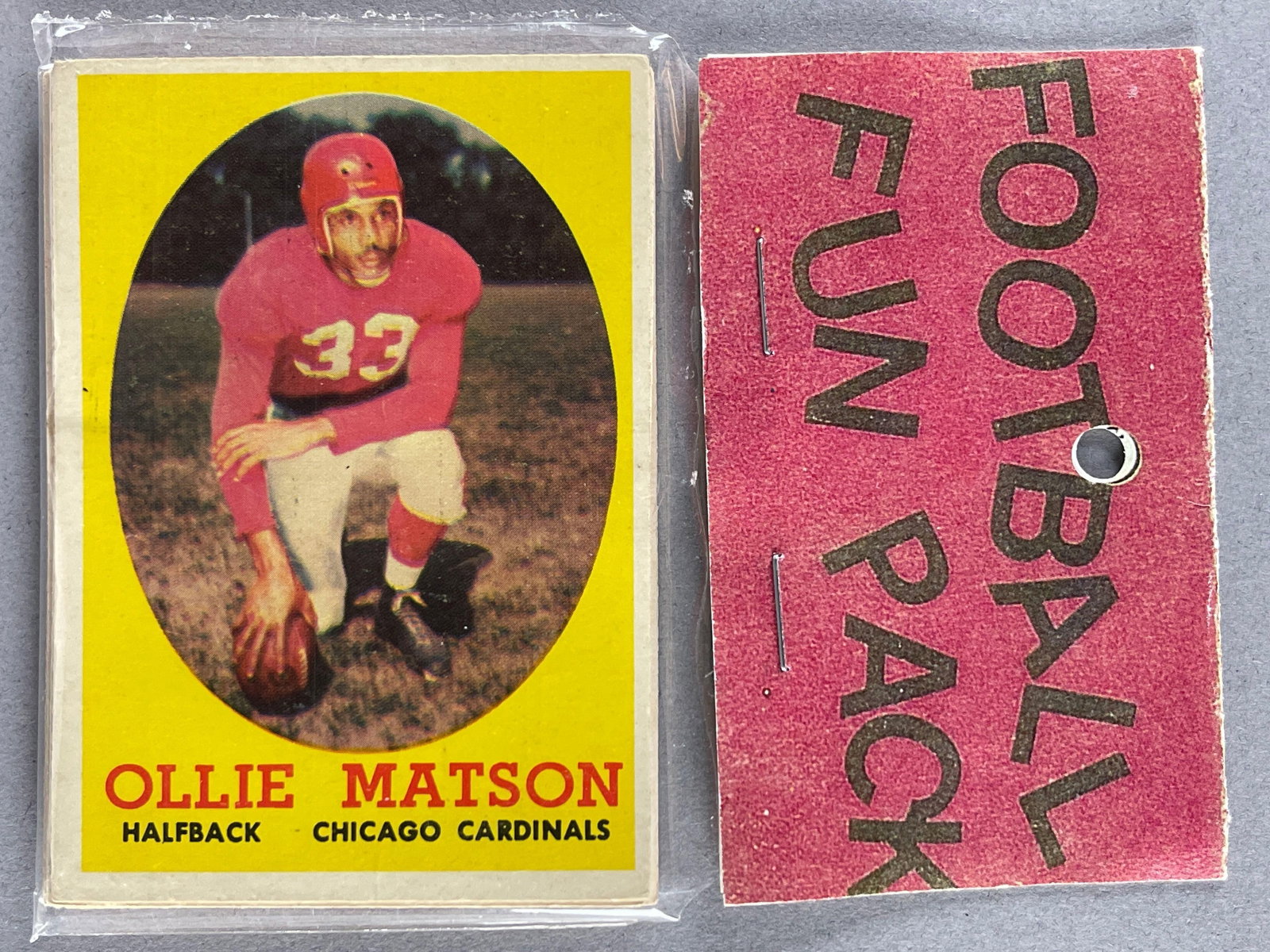 1958 Topps Football West Corps Cello Fun Pack with Matson: Possible Jim Brown Rookie, 10 cards per pack, West Corps. Was a repacking company in the 1970s