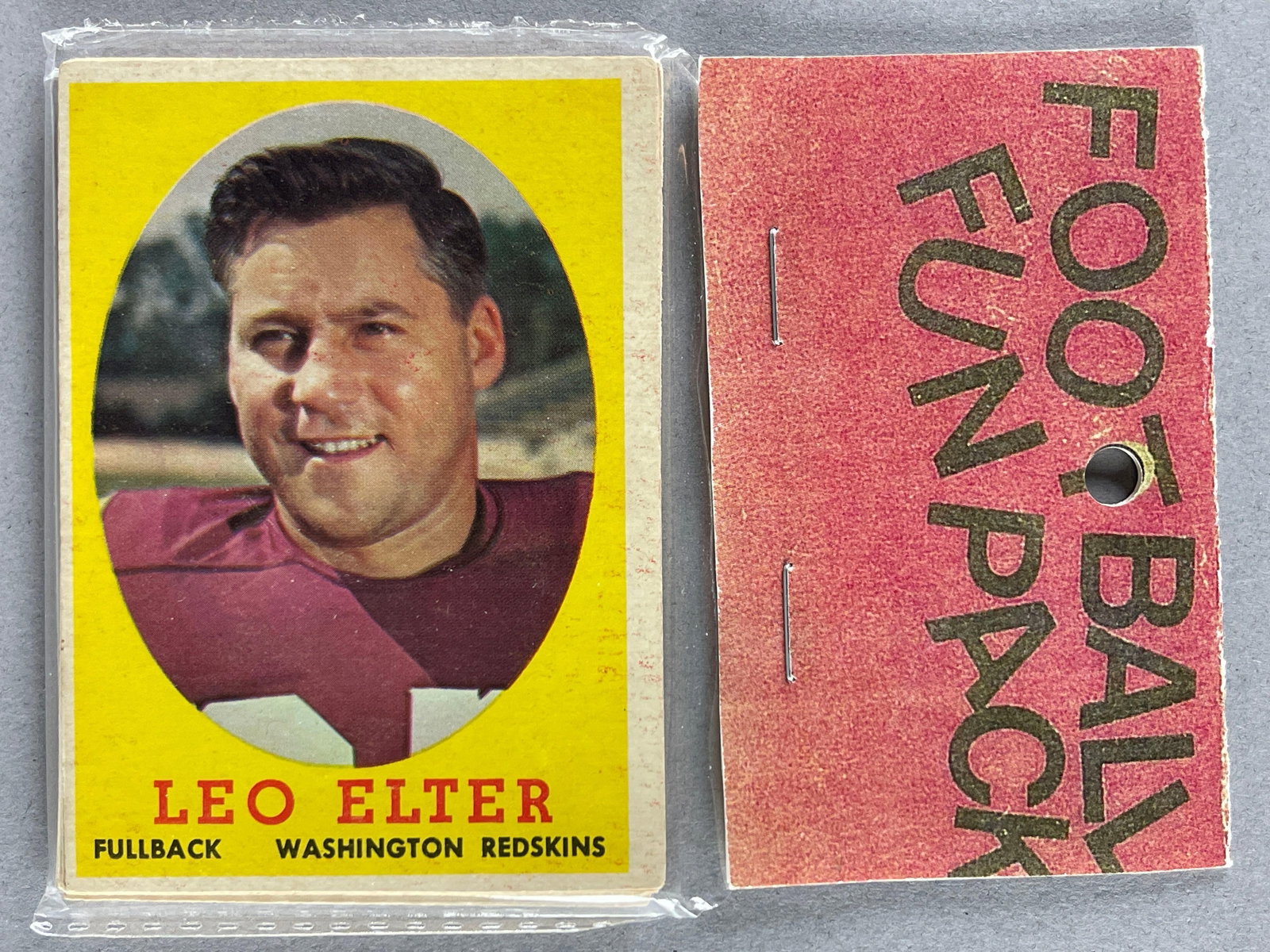 1958 Topps Football West Corps Cello Fun Pack: 10 cards per pack, West Corps. Was a repacking company in the 1970s