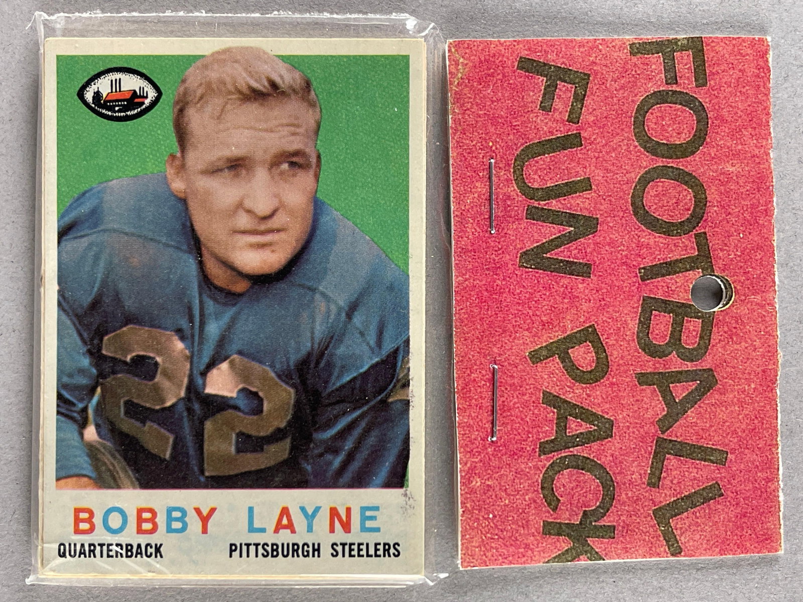 1959 Topps Football West Corps Cello Fun Pack with Layne on Front: 10 cards per pack, West Corps. Was a repacking company in the 1970s
