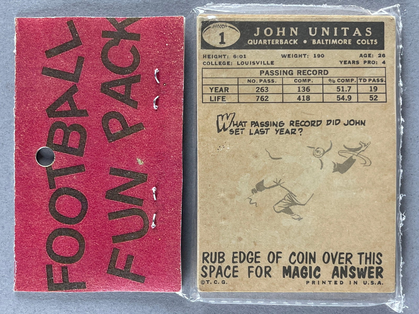 1959 Topps Football West Corps Cello Fun Pack with Unitas on Back (1 of 2)