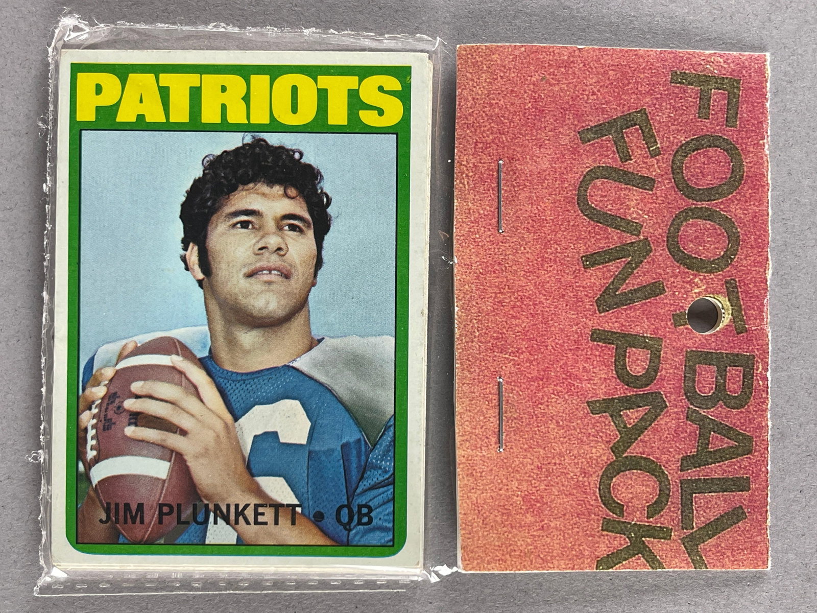 1972 Topps Football West Corps Cello Fun Pack with Plunkett Rookie on Front: 10 cards per pack, West Corps. Was a repacking company in the 1970s