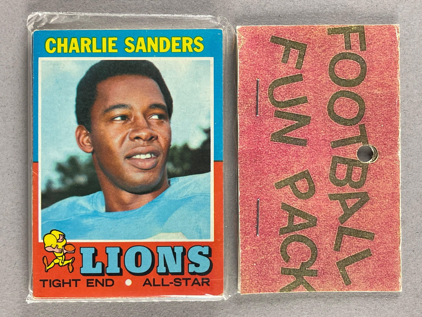 1971 Topps Football West Corps Cello Fun Pack with Sanders on Front: Possible Terry Bradshaw Rookie, 10 cards per pack, West Corps. Was a repacking company in the 1970s