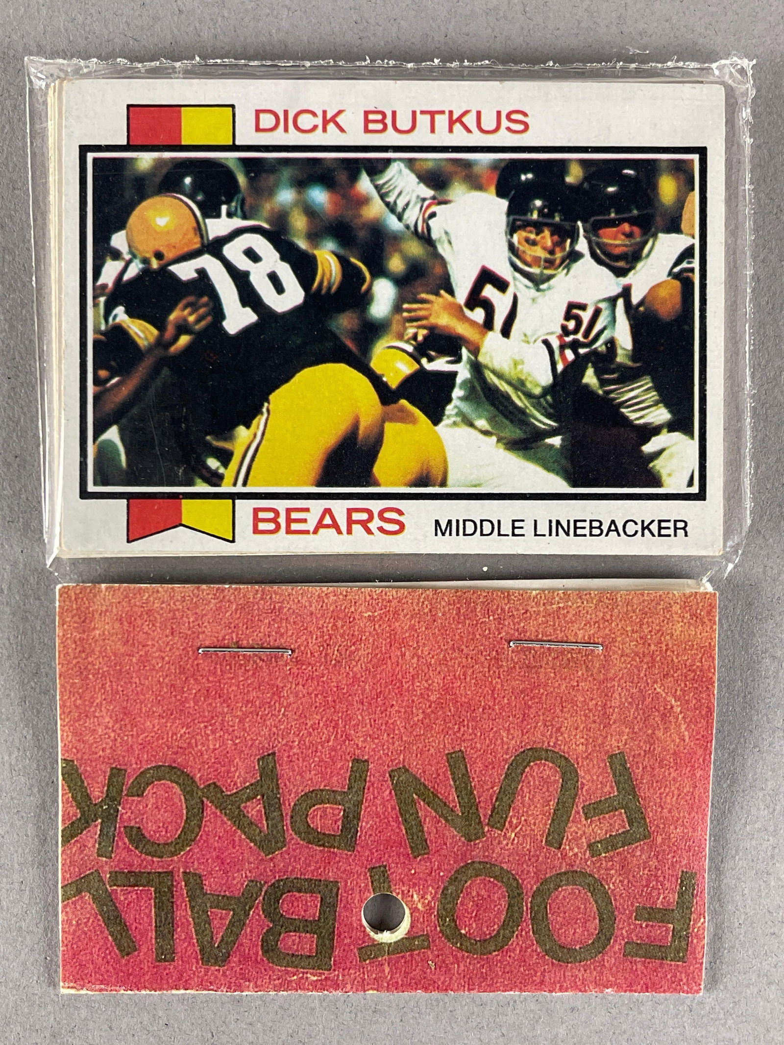1973 Topps Football West Corps Cello Fun Pack with Butkus on Front: 10 cards per pack, West Corps. Was a repacking company in the 1970s