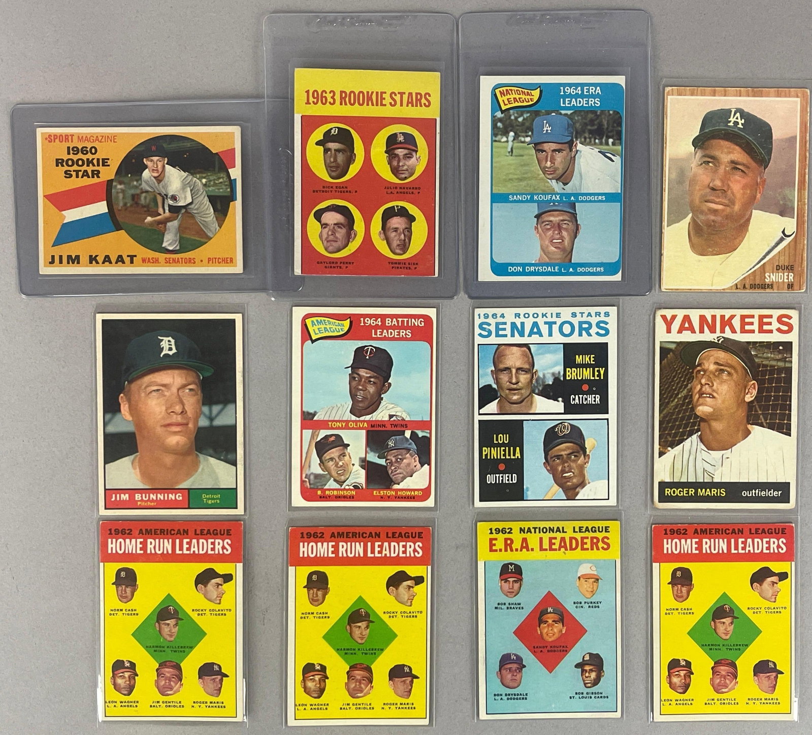 12 - 1960 - 65 Toppds Baseball HOFs, Stars, and Rookies: Conditions vary, Low - EXMT, Kaat, Perry, Piniella Rookie, Koufax, Maris, Gibson, and More