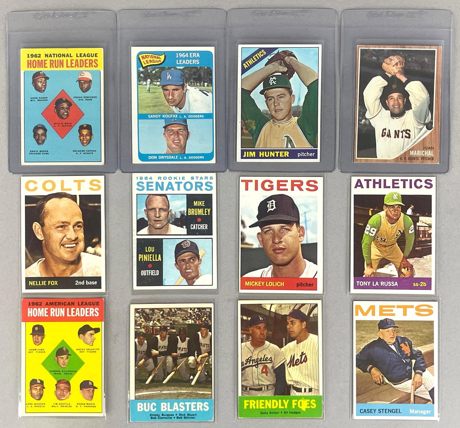 12 - 1962 - 66 Topps Baseball HOFs and Rookies: Conditions vary, VG - EX, La Russa, Lolich, and Piniella Rookies, Clemente, Koufax, Marichal, Aaron, and More