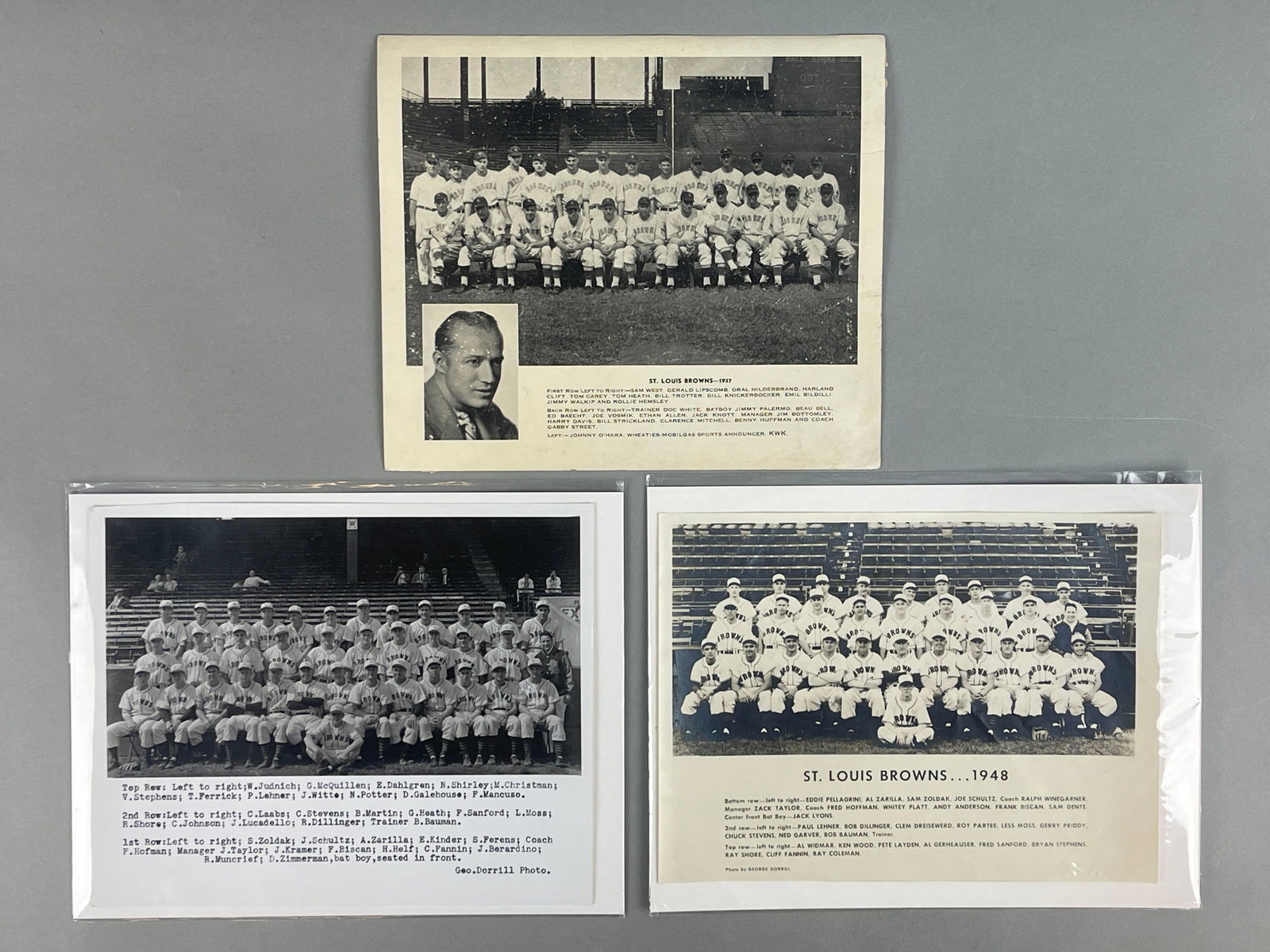 1937, 46, and 48 St. Louis Browns Team Photos: Two were photographed by George Dorrill