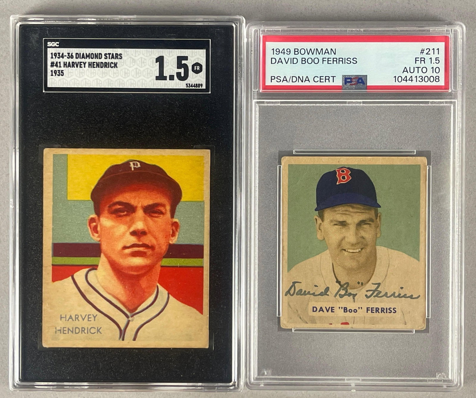 1934 - 36 Diamond Stars Harvey Hendrick #41 + 1949 Bowman David Boo Ferriss Auto (1 of 2)