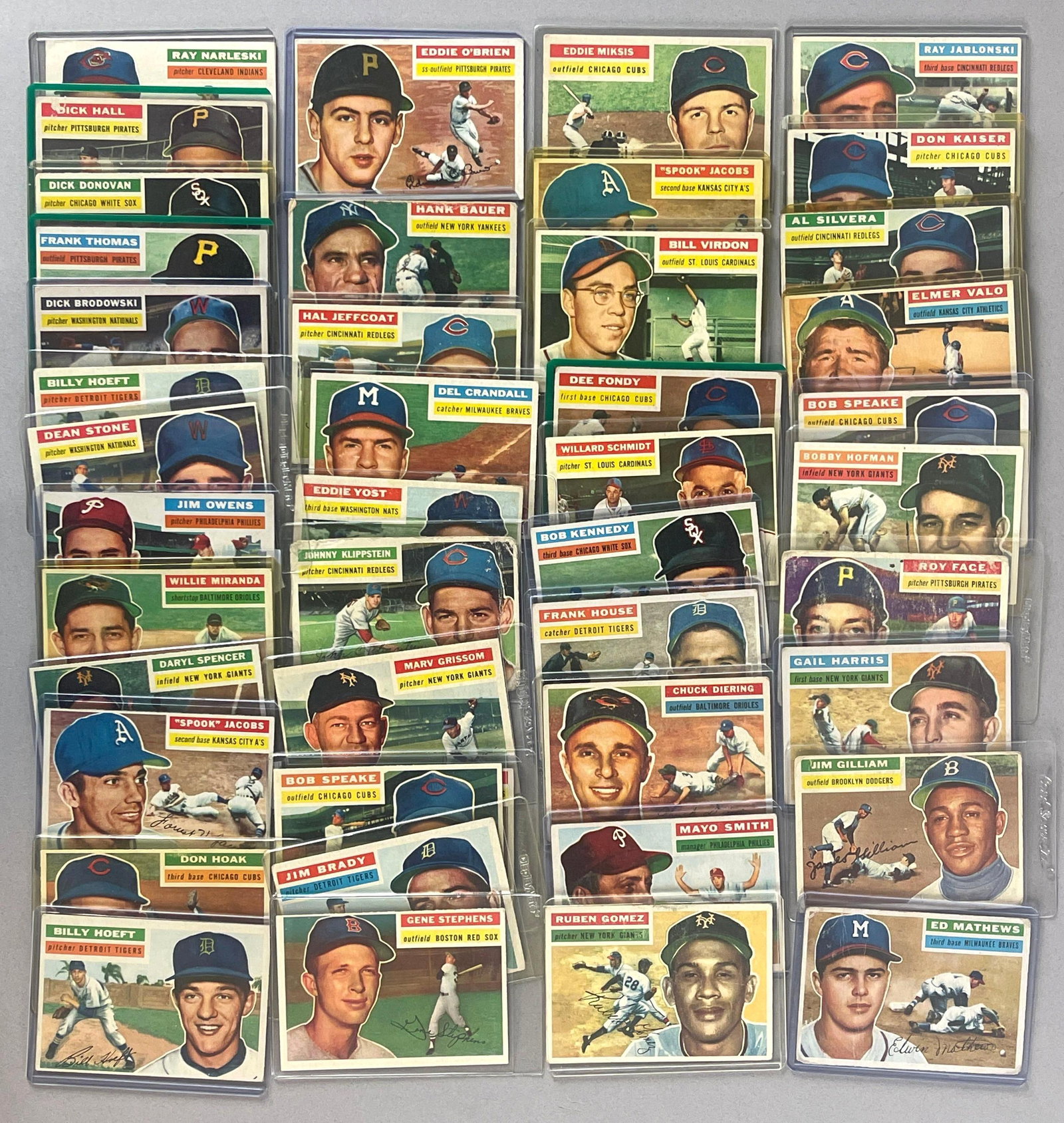 40+ 1956 Topps Baseball Cards with HOFs, Stars, and White Backs: Conditions vary, Low - EX, Includes Ed Mathews, Jim Gilliam, 12 - White backs, and More