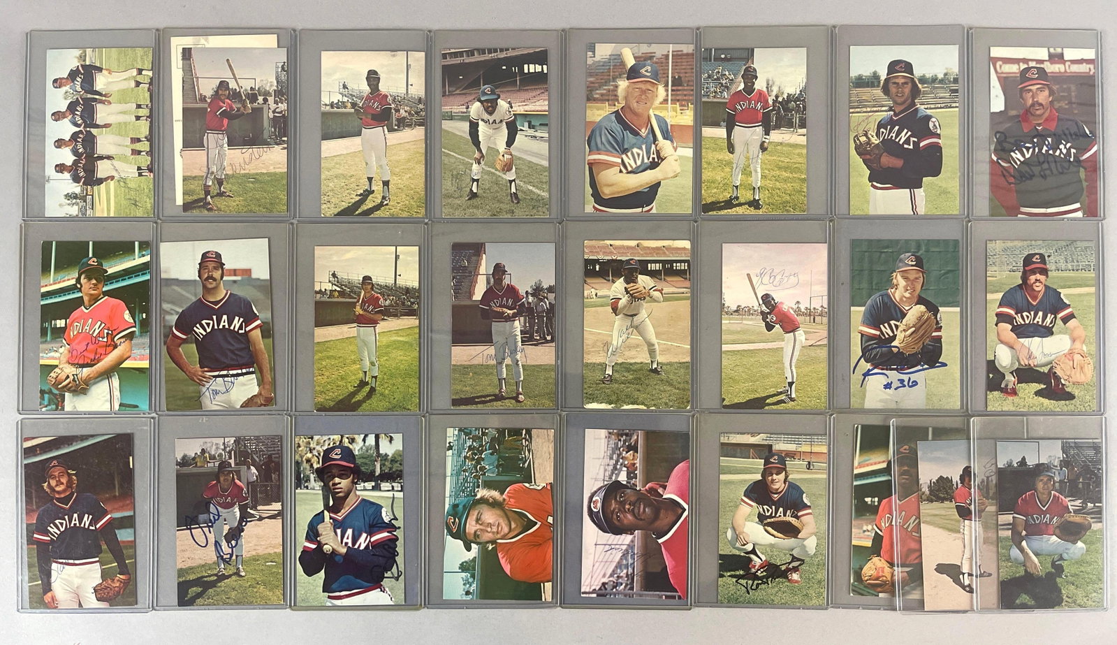 1976 Cleveland Indians Signed Postcard Set of 26 with Eckersley Rookie: All cards are either signed in person or through the mail to the Cleveland Indians