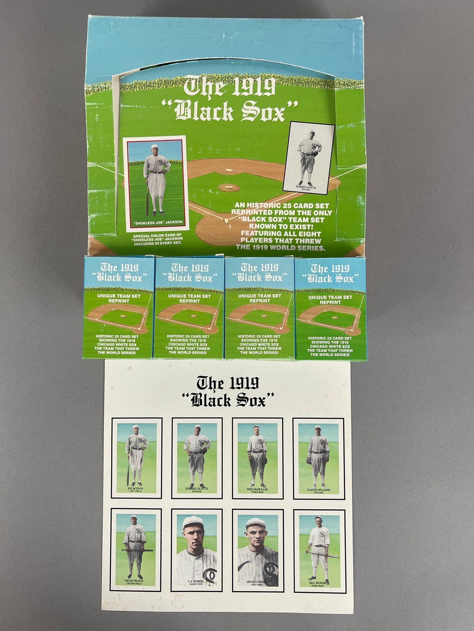 44 - 1992 The 1919 Black Sox Reprint Team Sets with Box: Includes Shoeless Joe Jackson and the rest of the gang