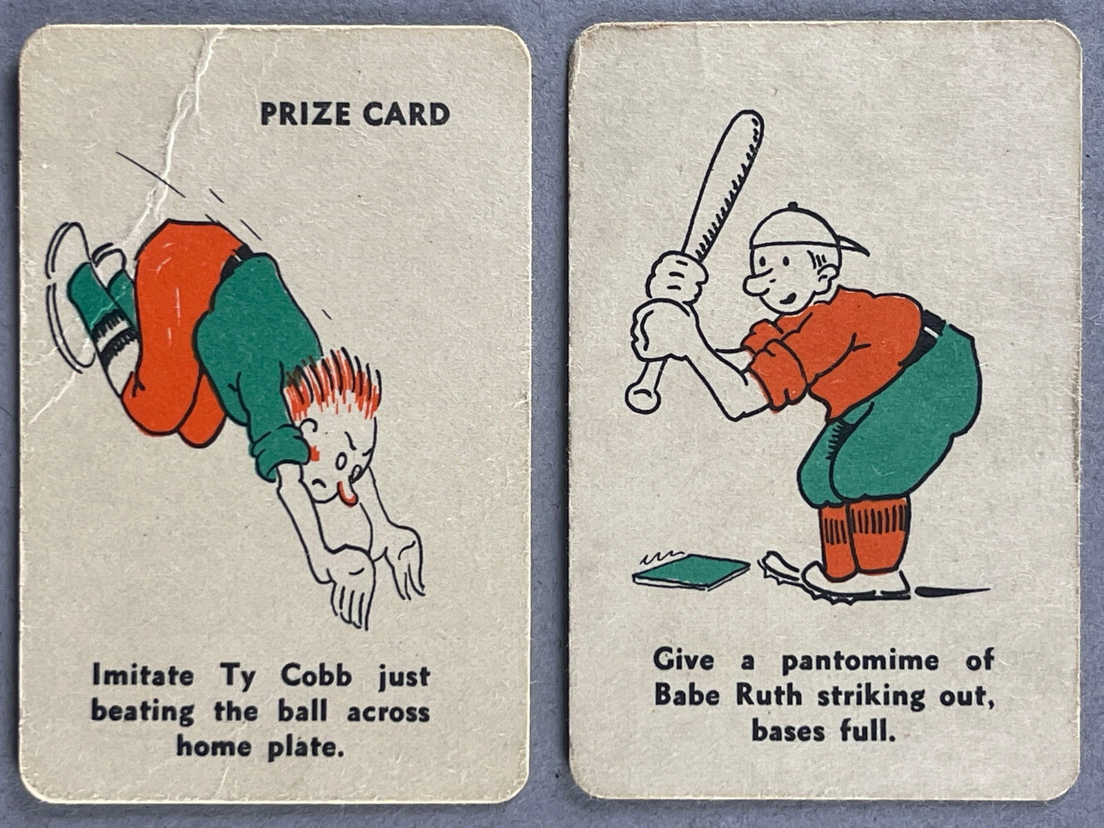 1935 Whitman Party Stunts Babe Ruth and Ty Cobb Cards (1 of 2)