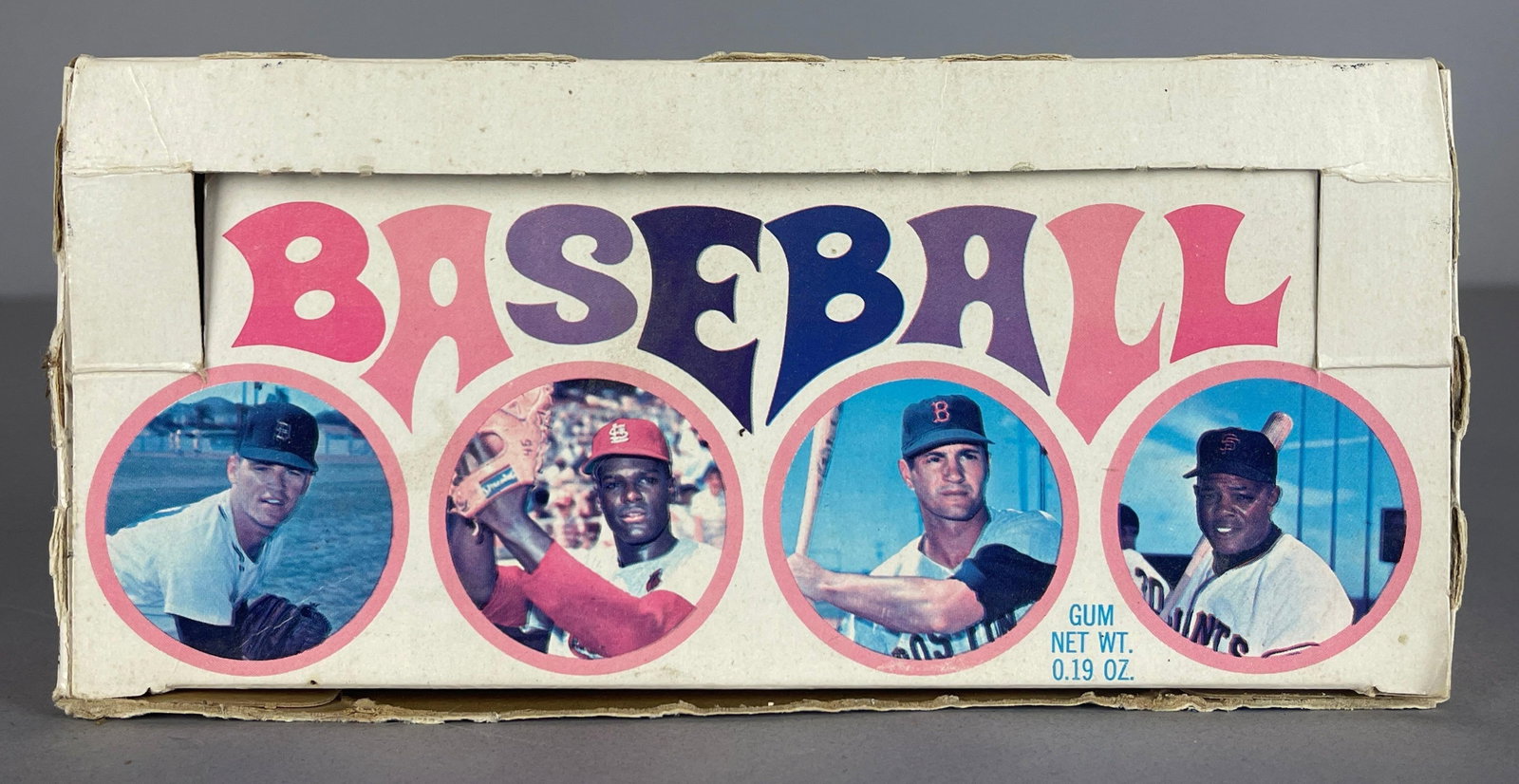 1969 Topps Baseball Empty 5 Cent Wax Pack Display Box: 1969 Topps Baseball Empty 5 Cent Wax Pack Display Box, Measures 8 1/4 x 4 x 2 Inches