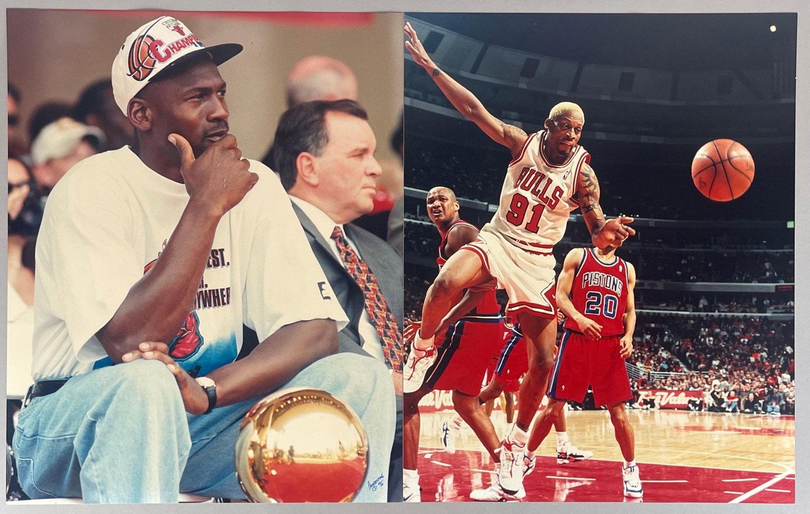 Chicago Bulls Michael Jordan and Dennis Rodman 16x20 Photos: Michael Jordan Photo Signed by Photographer Mike Proebsting 96, Measures 16 x 20 Inches