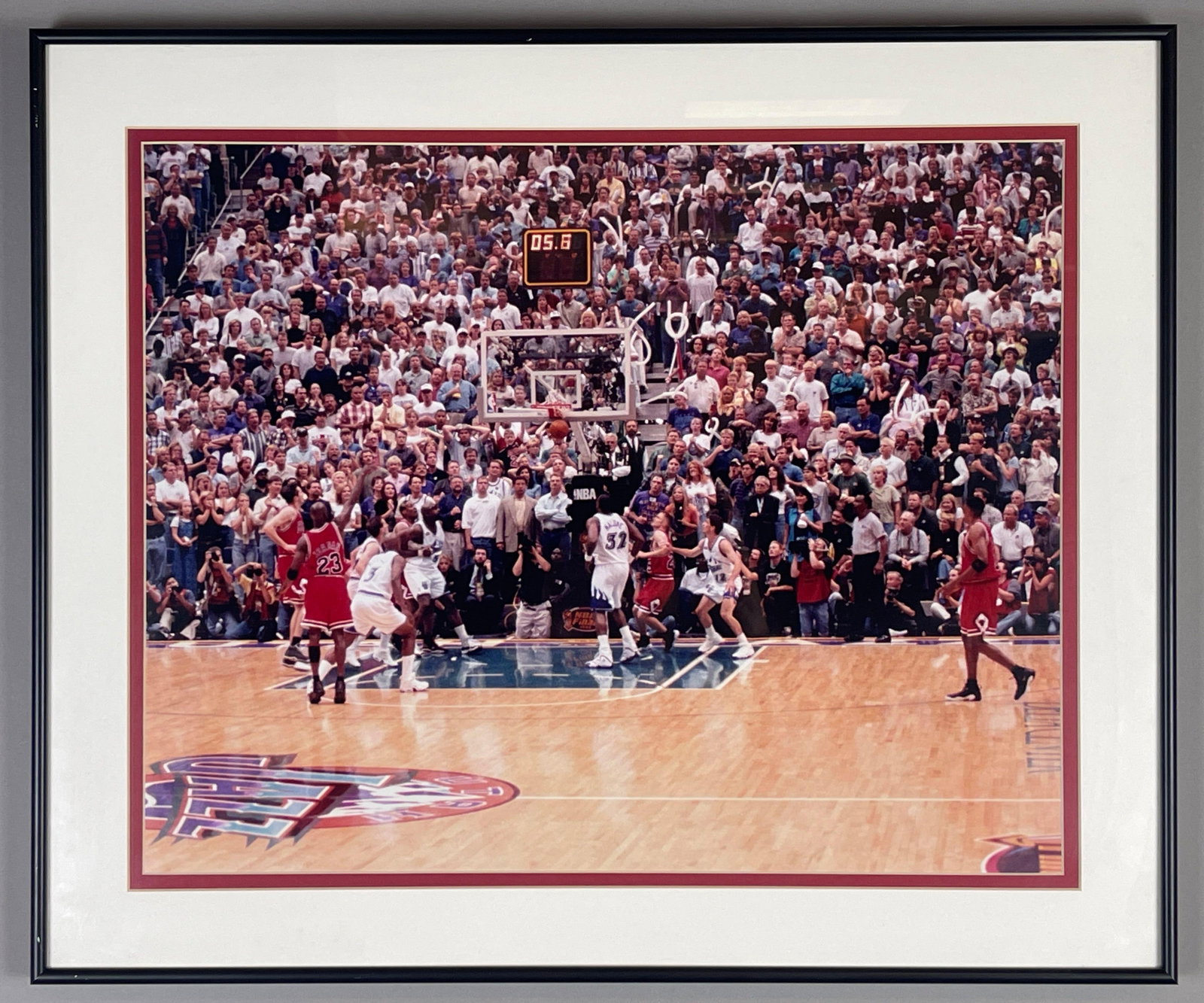 Framed and Matted Michael Jordan 20x16 The Last Shot, Chicago Bulls Final Game 6: Frame Measures 24 1/2 x 20 1/2 Inches