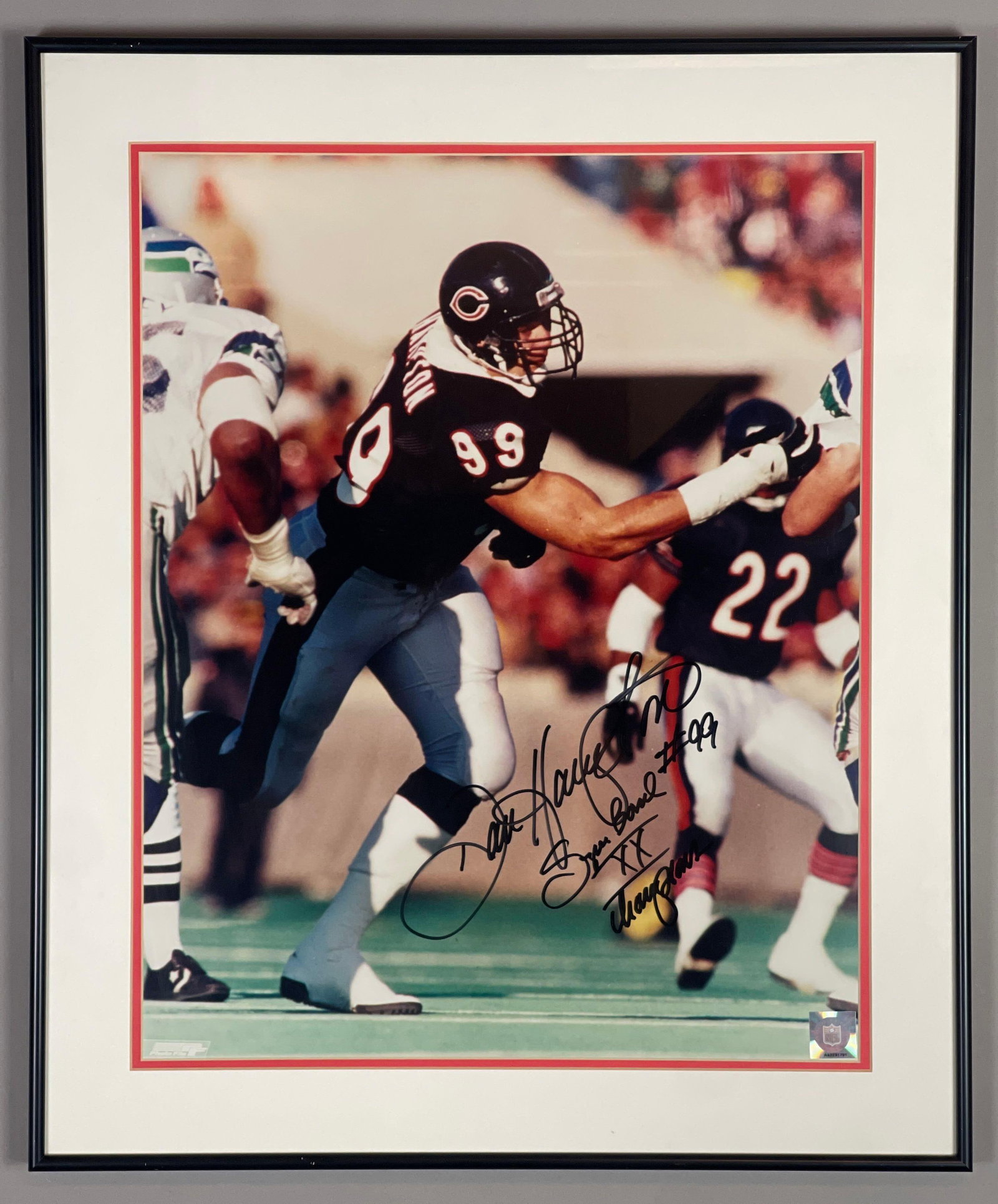 Chicago Bears Dan Hampton Signed 16x20 Photo: Autographed Dan Hampton #99 Super Bowl XX Champions, Frame Measures 20 1/2 x 24 1/2 Inches