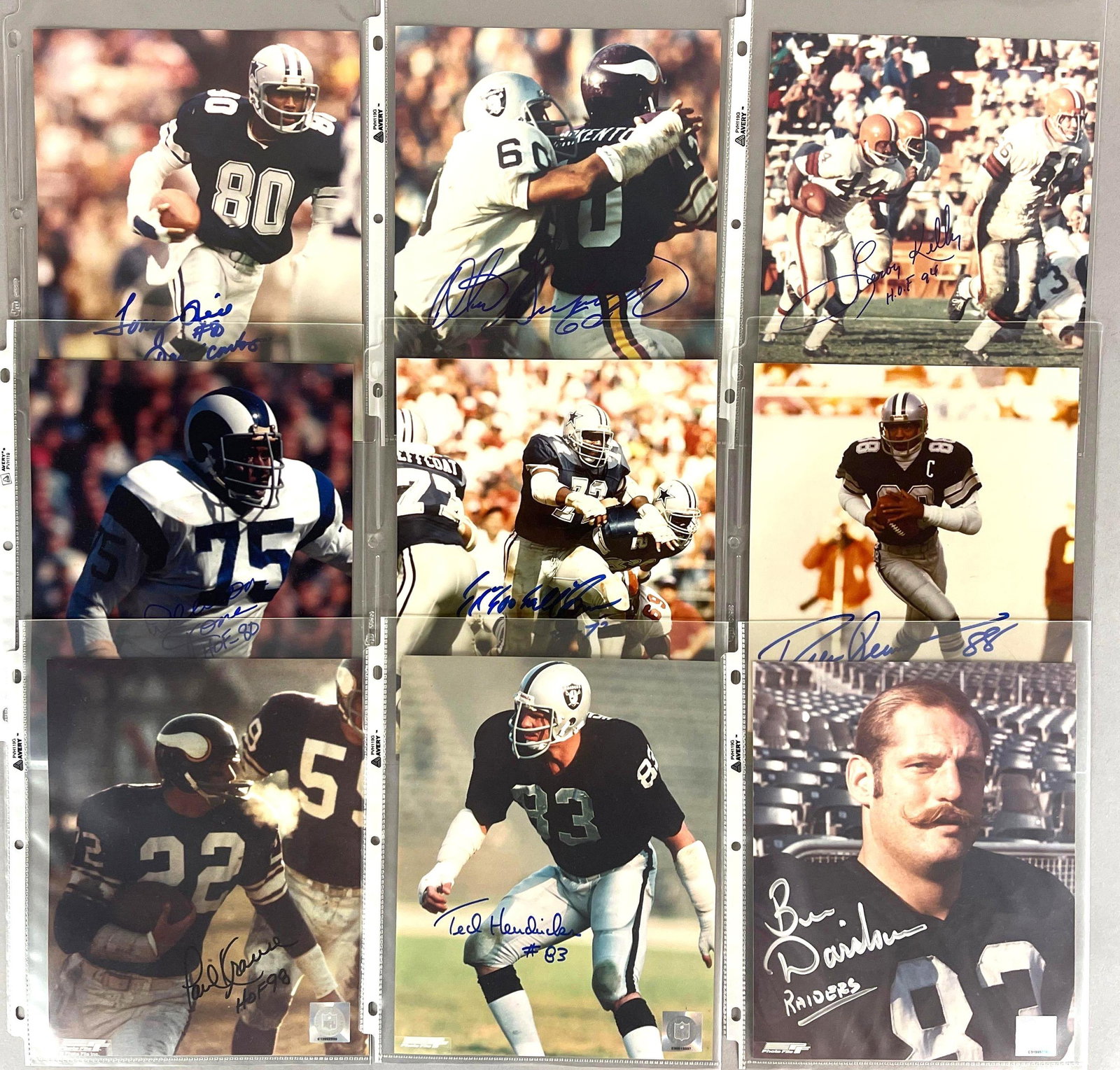 9 - Football HOFs and Stars Photos with Deacon and Ed Too Tall Jones: Includes Deacon Jones, Ed Too Tall Jones, Drew Pearson, Tony Hill, Otis Sistrunk, Leroy Kelly, Paul Krause, Ted Hendricks, and Ben Davidson