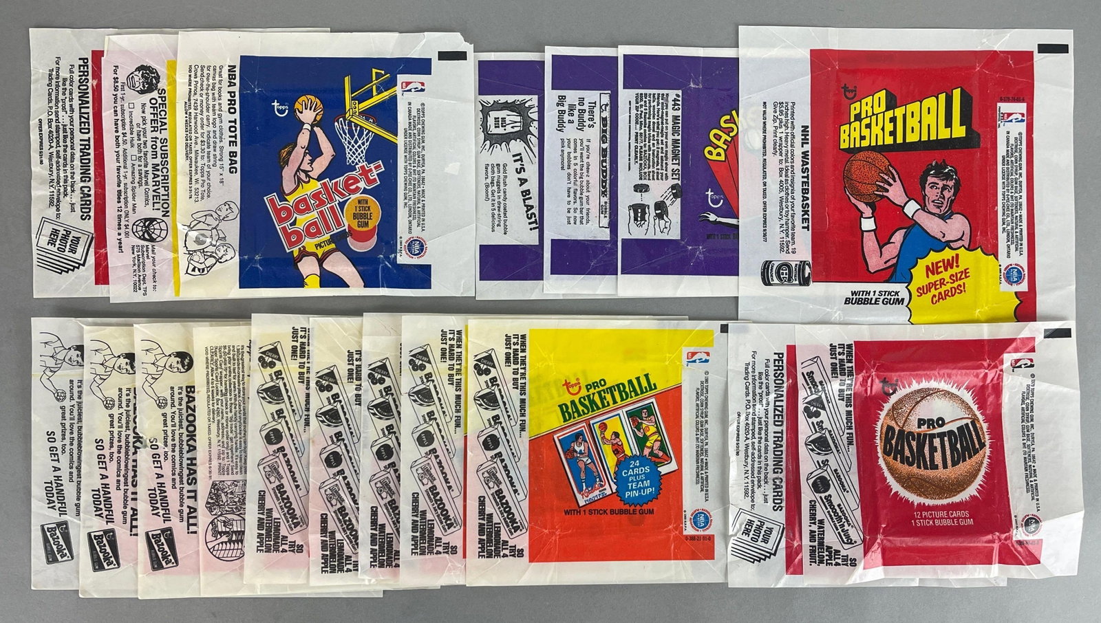 18 - 1972 - 80 Topps Basketball Wax Wrappers: Incredible Dealers Lot, 3 - 1972, 1976, 1977, 1978 3 - 1979, 9 - 1980 Bird, Magic Rookies