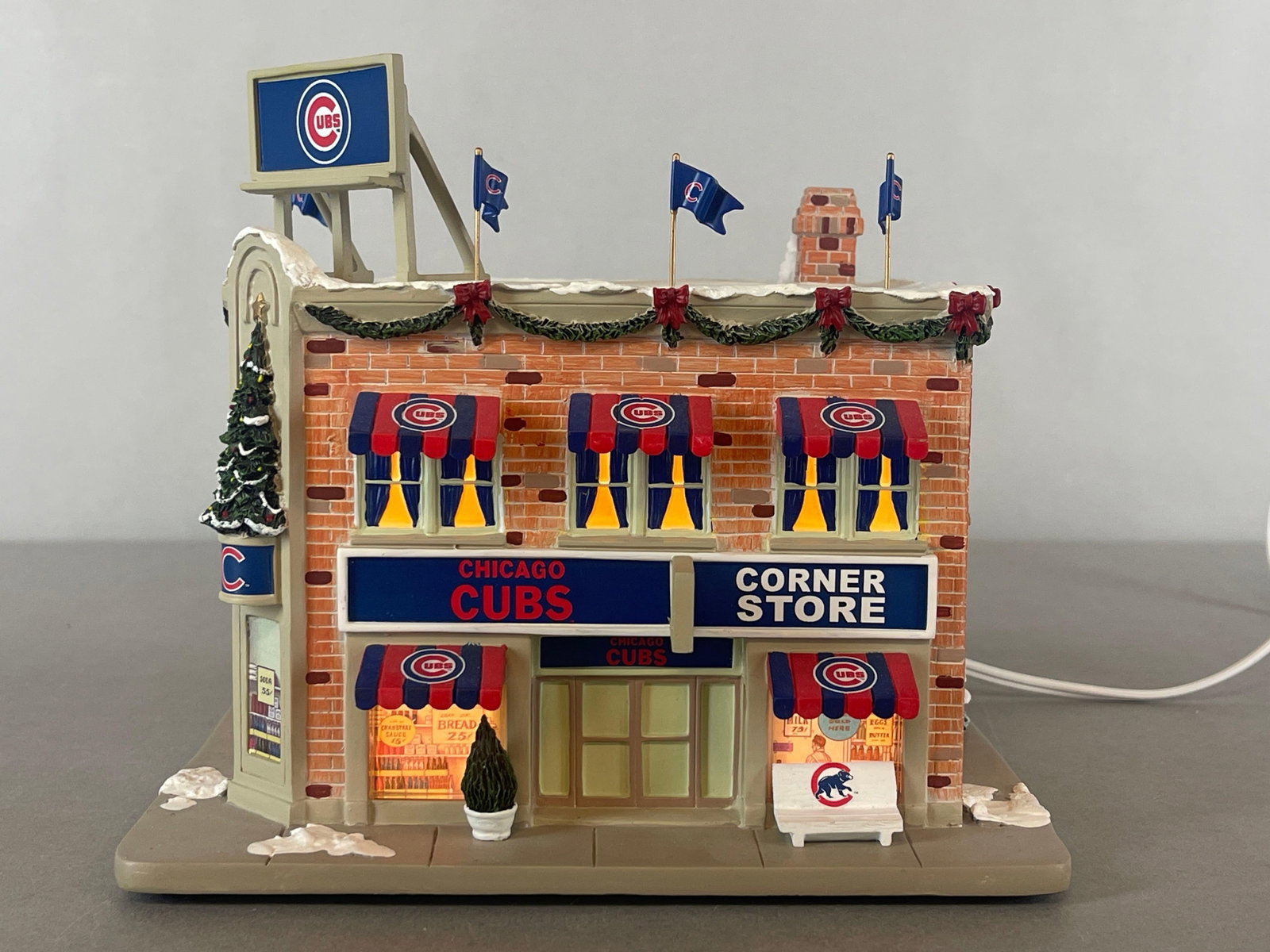 Hawthorne Village Chicago Cubs Corner Store Sculpture with Light: 2008 Christmas Village Collection, Measures 7 1/2 x 5 1/2 x 7 Inches