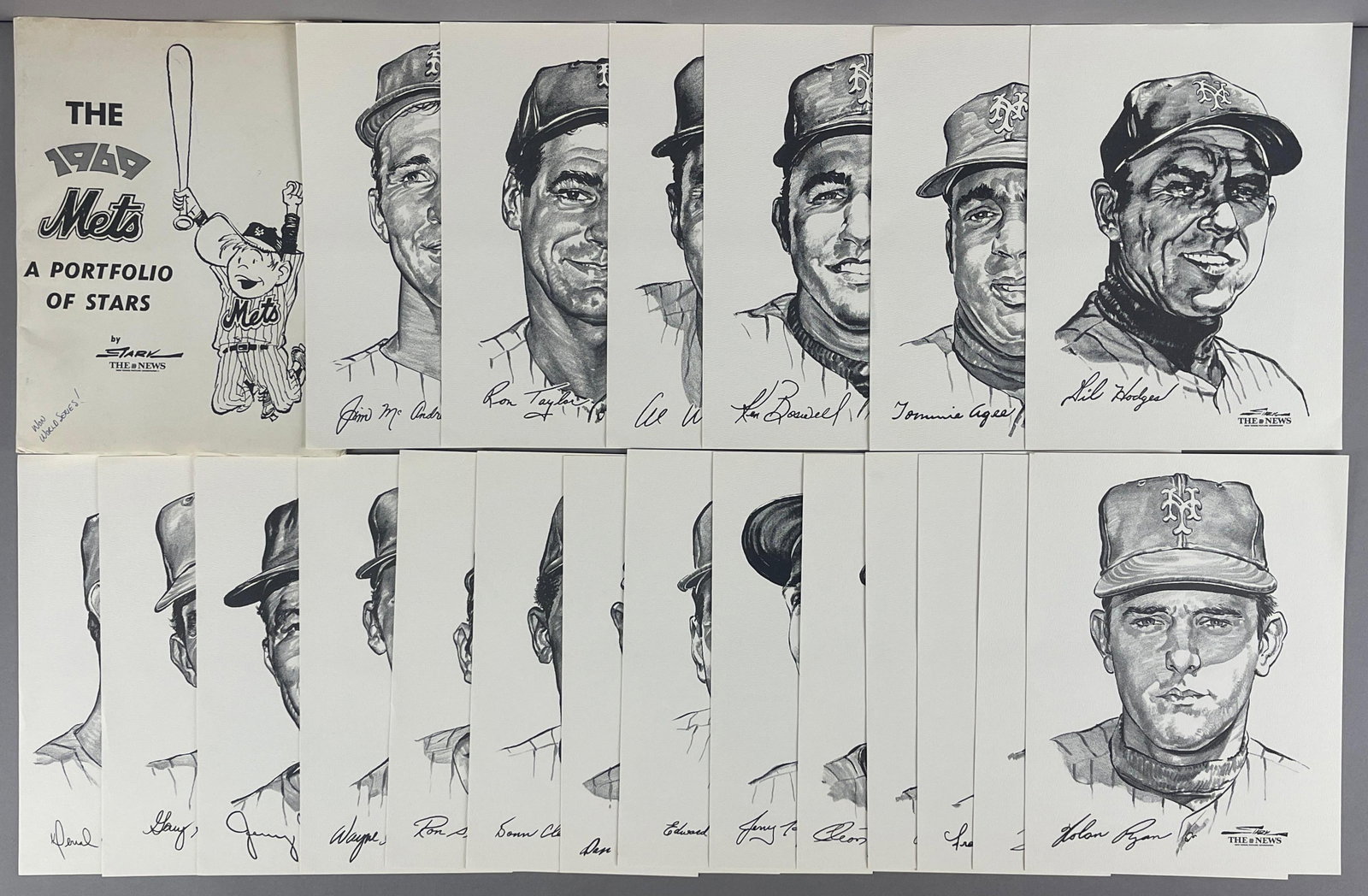 1969 New York Mets Team Portfolio with Nolan Ryan and Tom Seaver: The 1969 Mets, A portfolio of Stars, By Stark The News New York Picture Newspaper, 20 - Photos, Cover marked Won World Series!, Measures 9 1/2 x 12 1/2 Inches