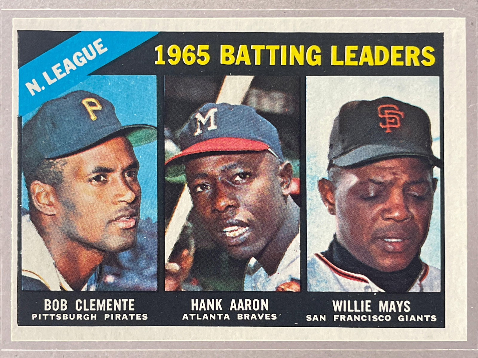 1966 Topps NL Batting Leaders Clemente, Aaron, Mays #215 (1 of 2)