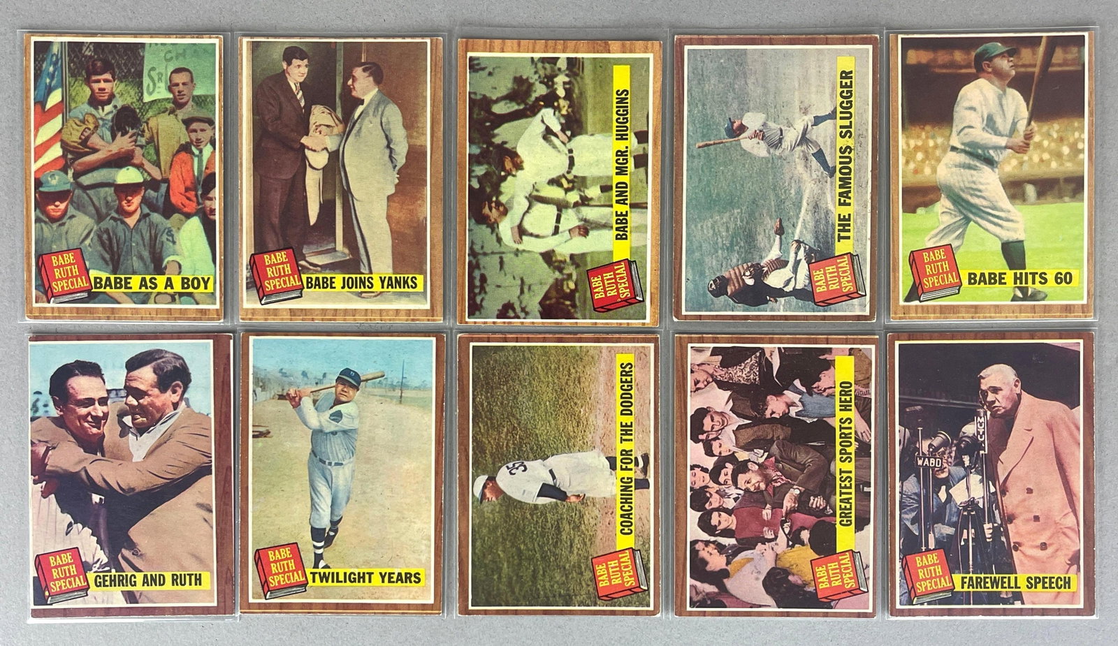 1962 Topps Babe Ruth Special 10 Card Set with Green Tint Cards: Conditions vary, VG - EXMT, Green Tint Cards #135, 137, 139