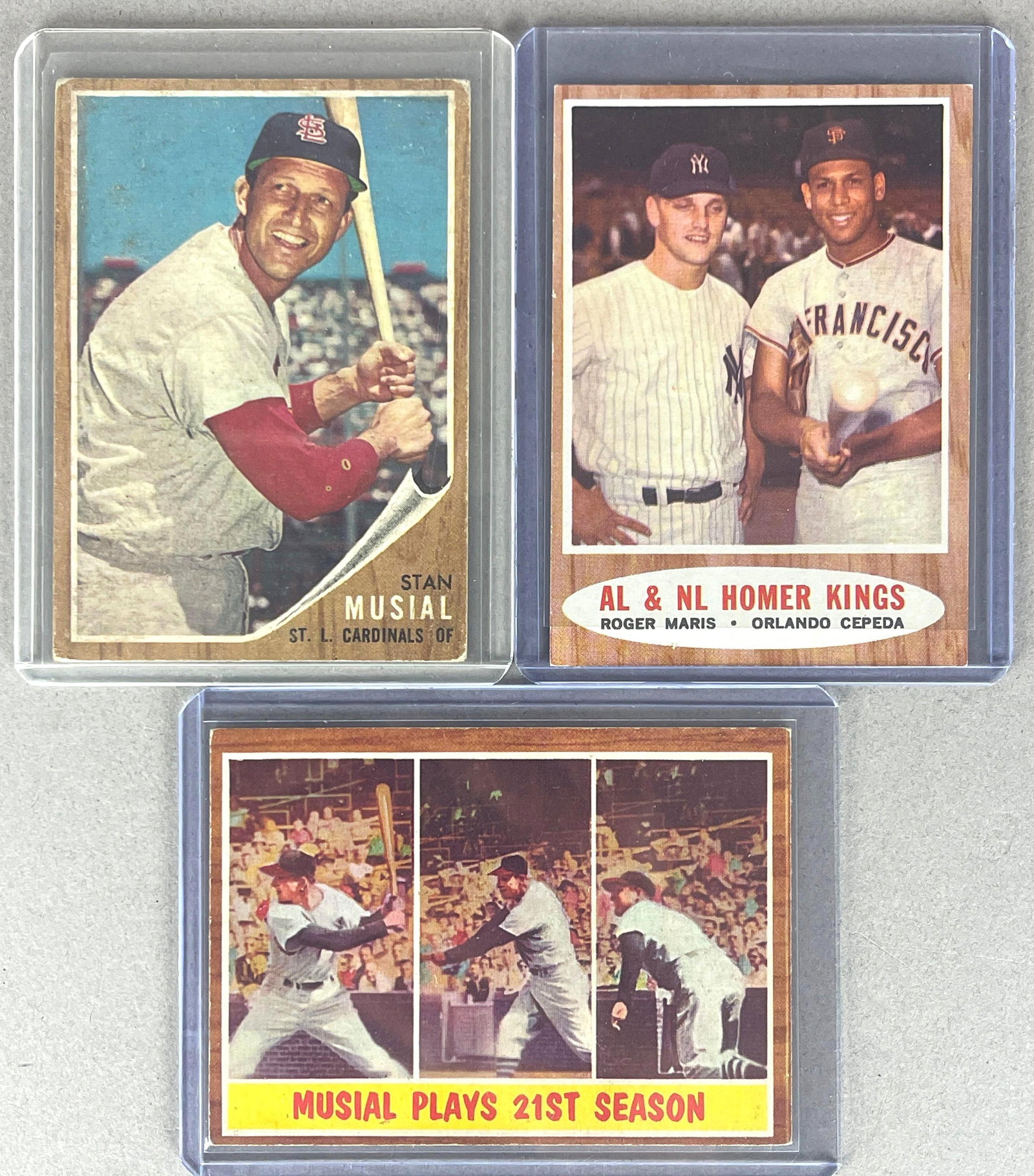 1962 Topps Stan Musial #50, Musial HL #317 and AL and NL HR Kings #401 (1 of 2)