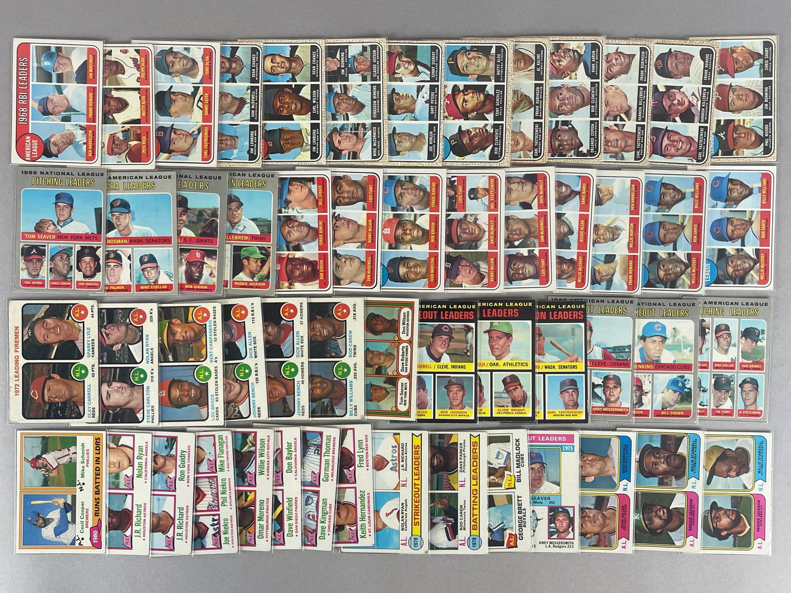 55 - 1968 - 81 Topps Leader Cards - Full of HOFs: Conditions vary, Low - NM, Clemente, Aaron, Yastrzemski, Rose, Banks, Ryan, Gibson, and More