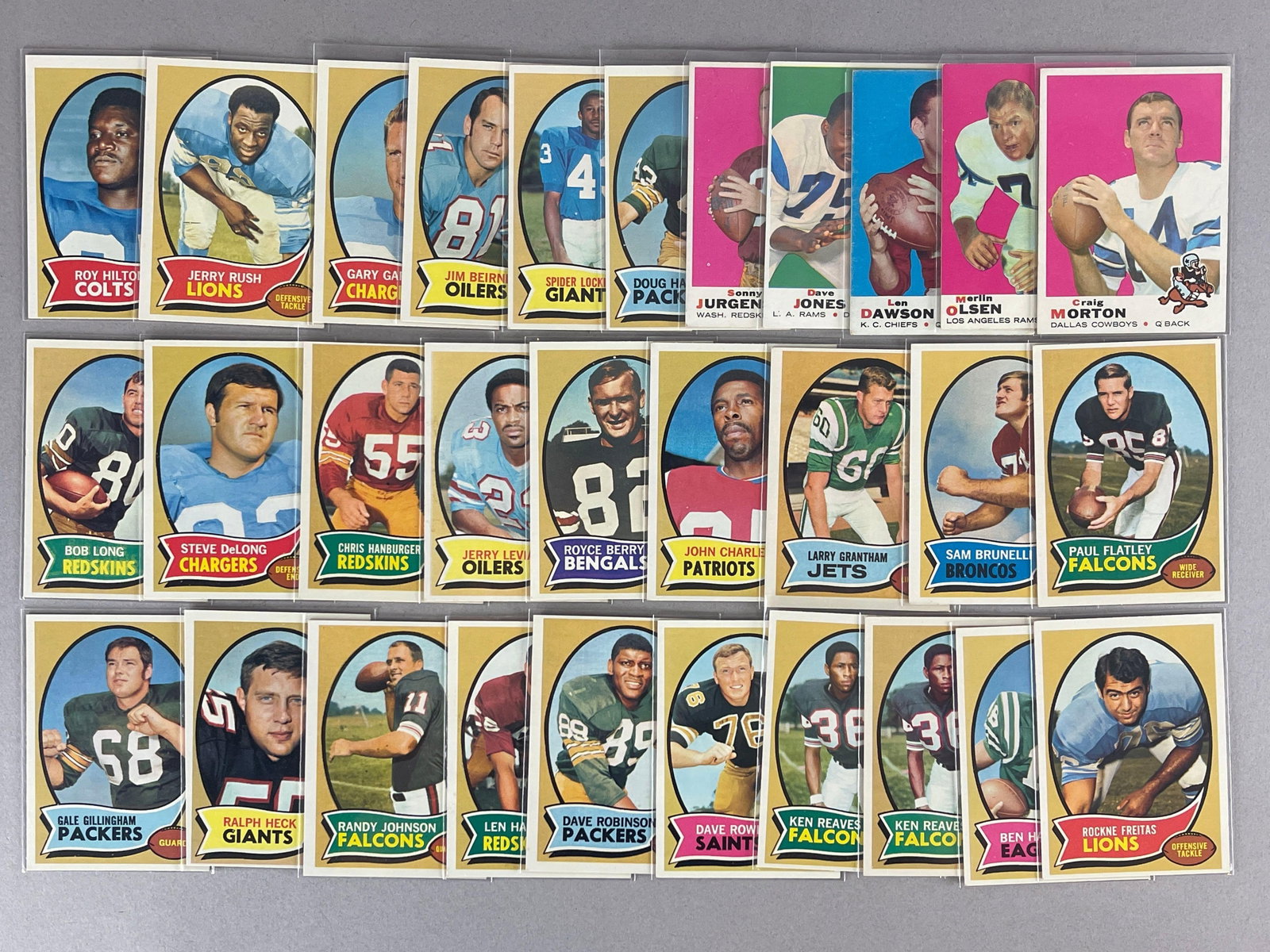 30 - 1965 - 70 Topps Football Cards with HOFs: Conditions vary, VG - NM, Mainly EX -EXMT